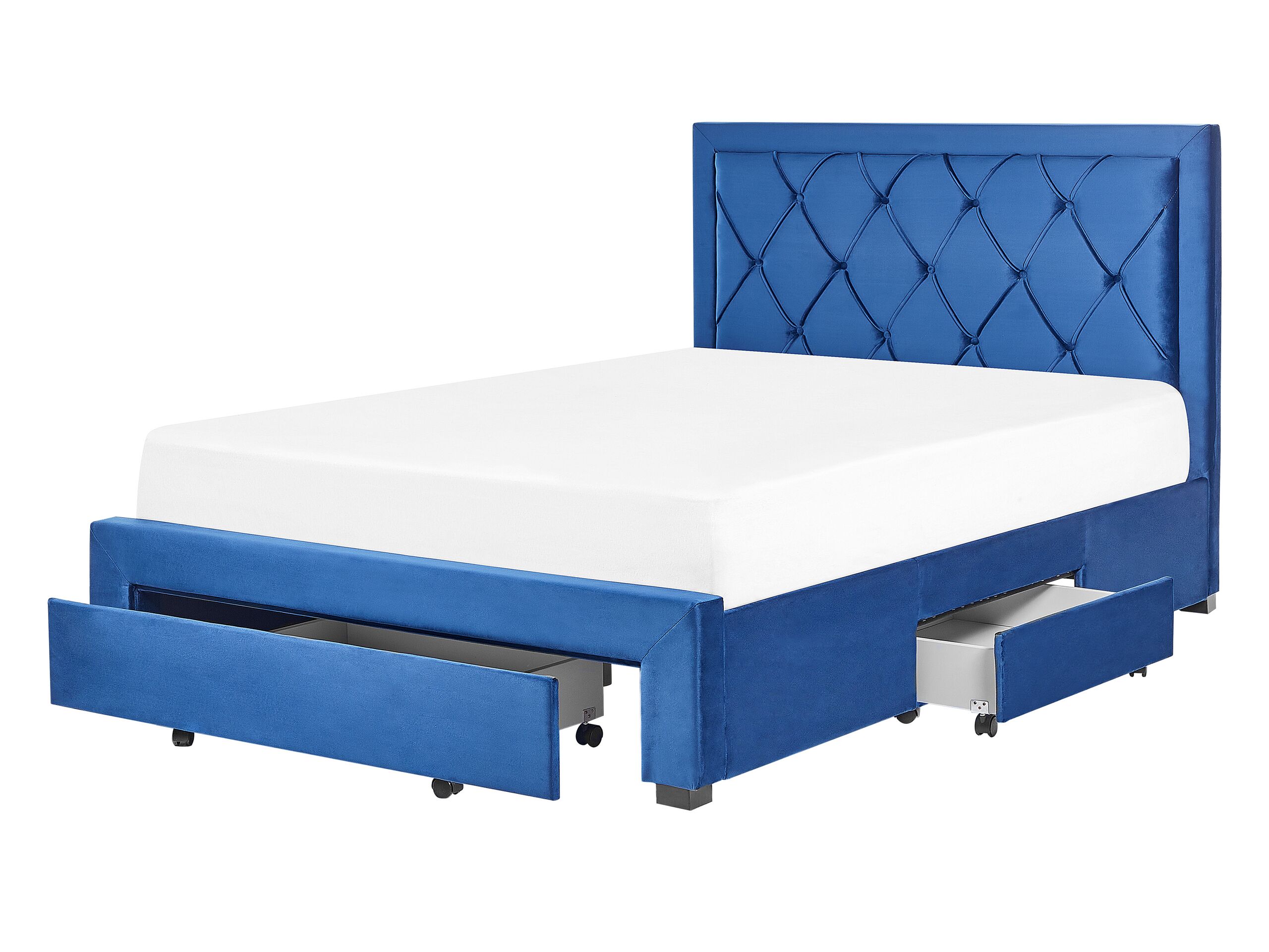 Velvet EU Double Bed with Storage Navy Blue LIEVIN - Gemini Interiors
