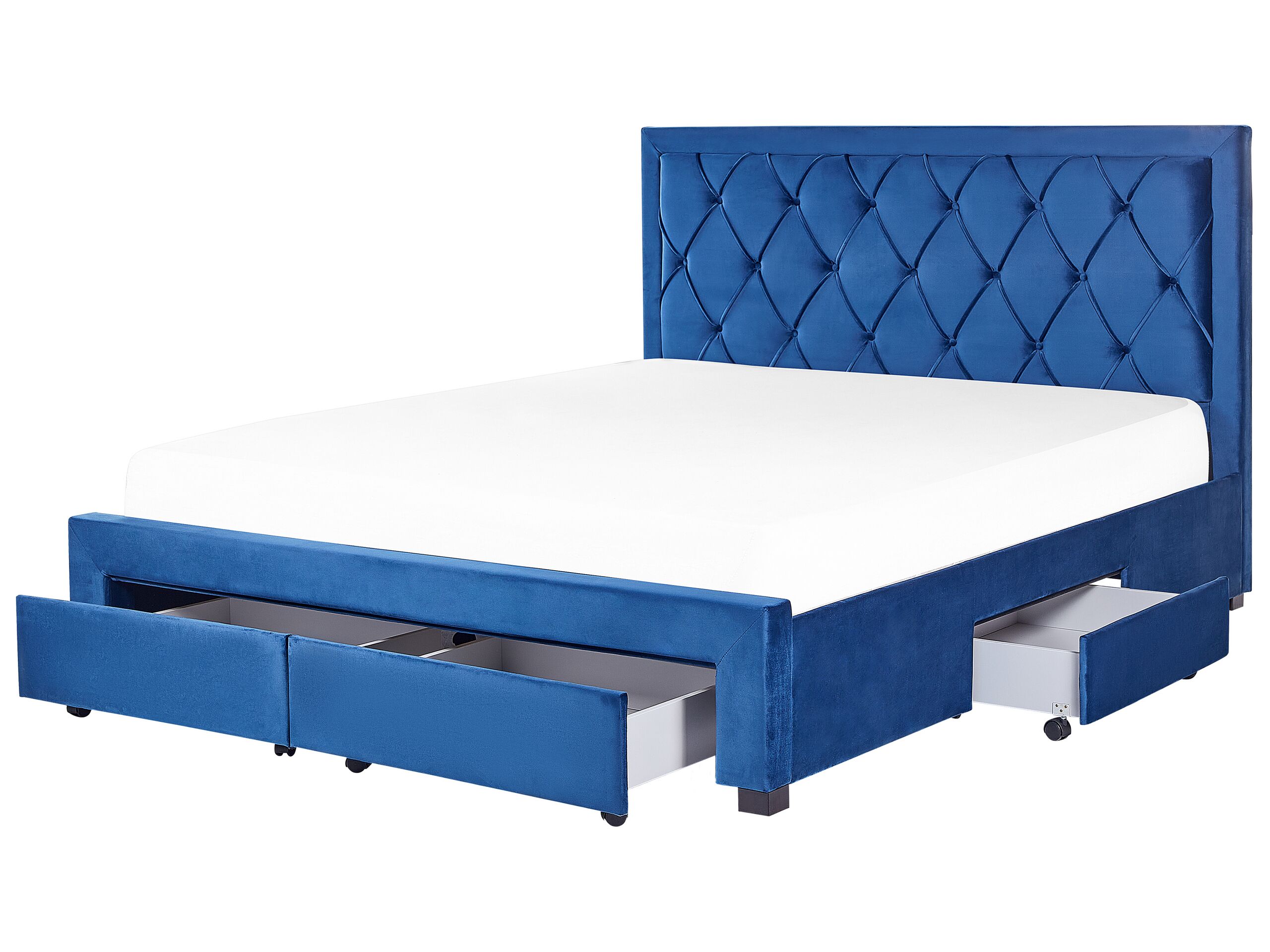 Velvet EU Super King Size Bed with Storage Navy Blue LIEVIN - Gemini Interiors