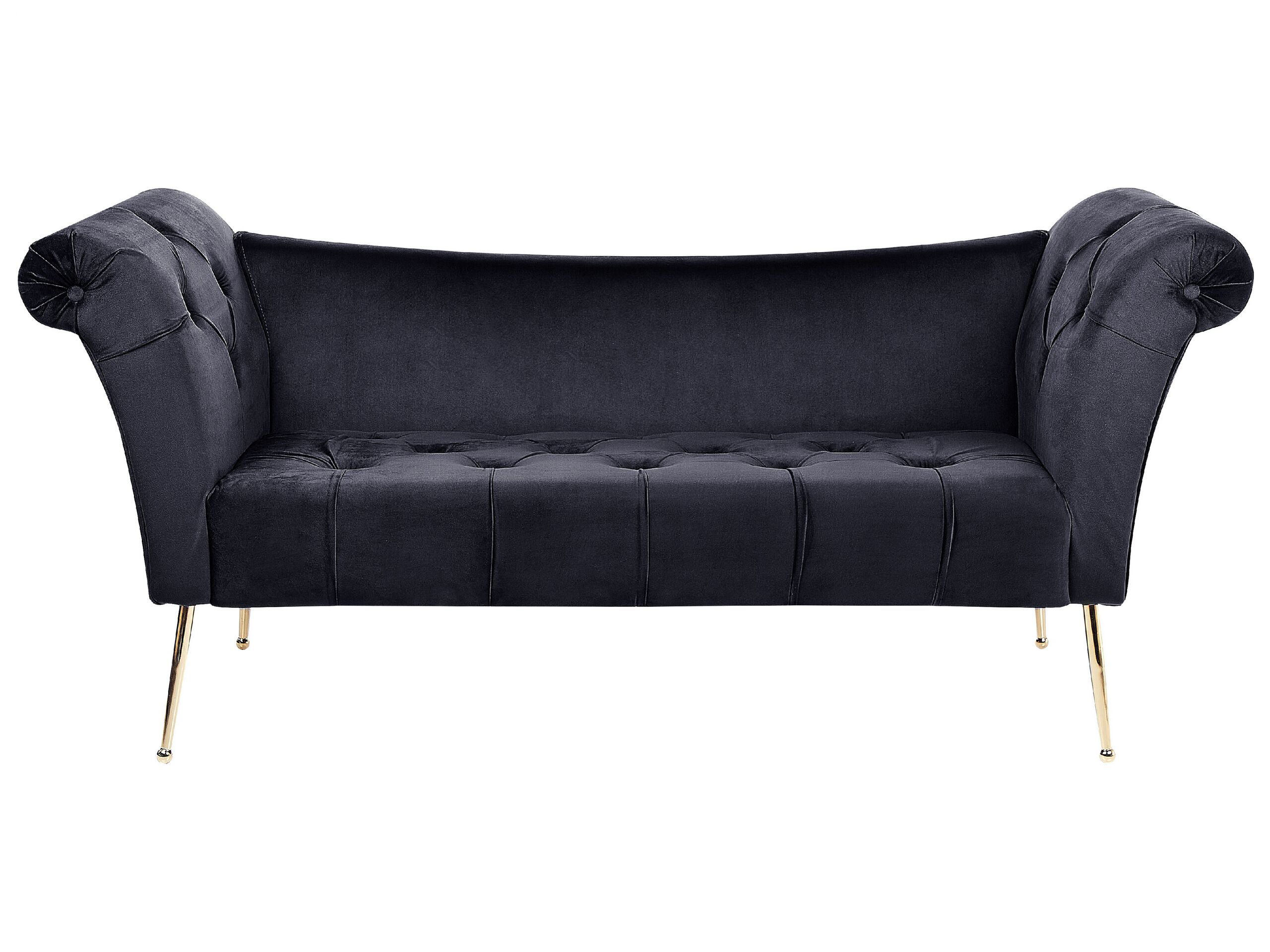 Velvet Chaise Lounge Black NANTILLY - Gemini Interiors