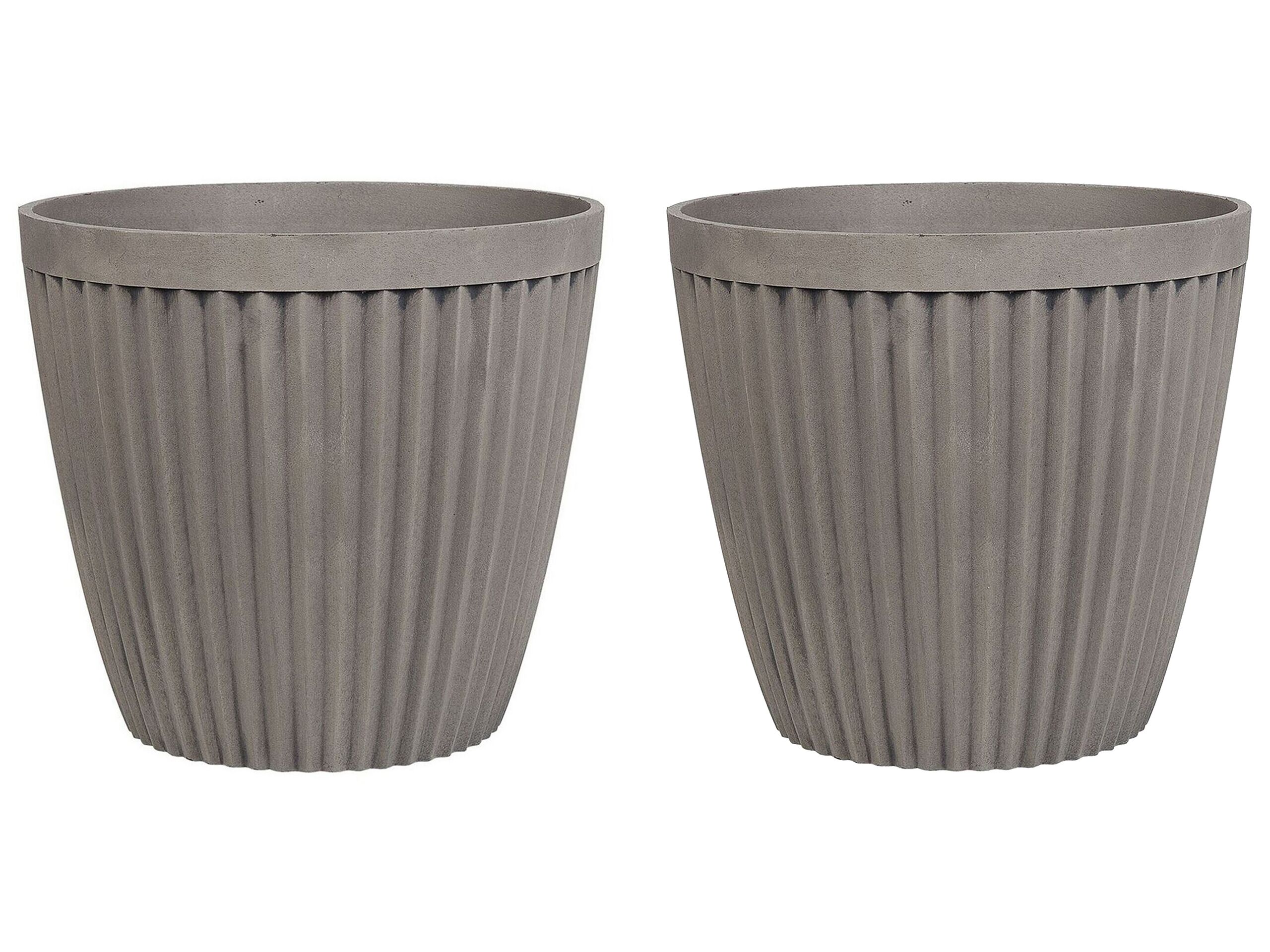 Set of 2 Plant Pots âŒ€ 36 cm Taupe POKA - Gemini Interiors