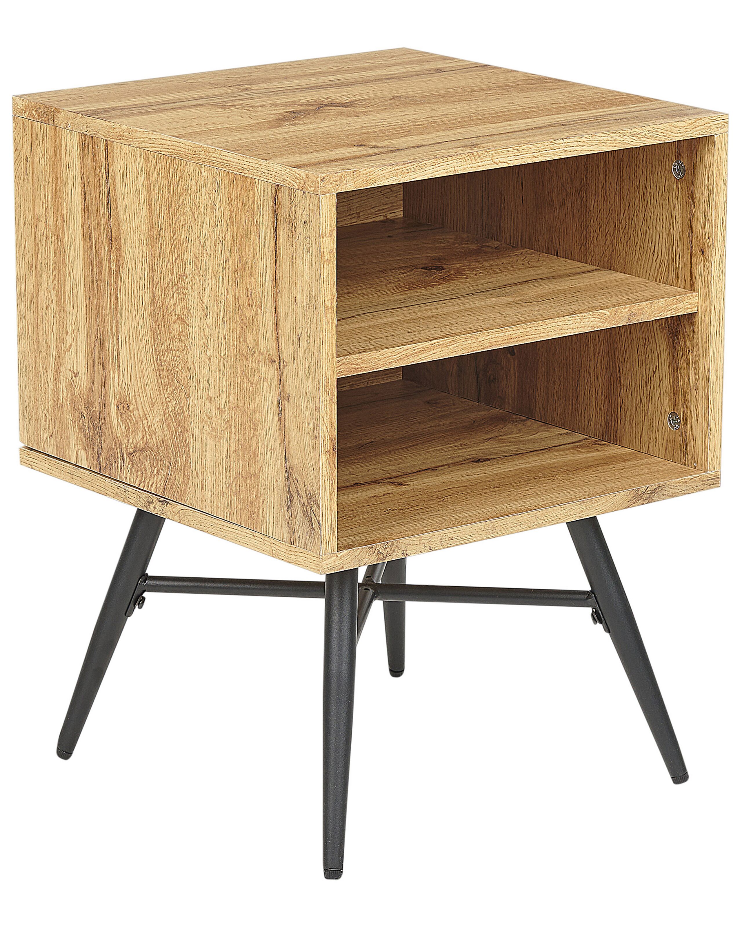 Bedside Table - DUDLEY Nightstand Light Wood and Black 40cm - Gemini Interiors