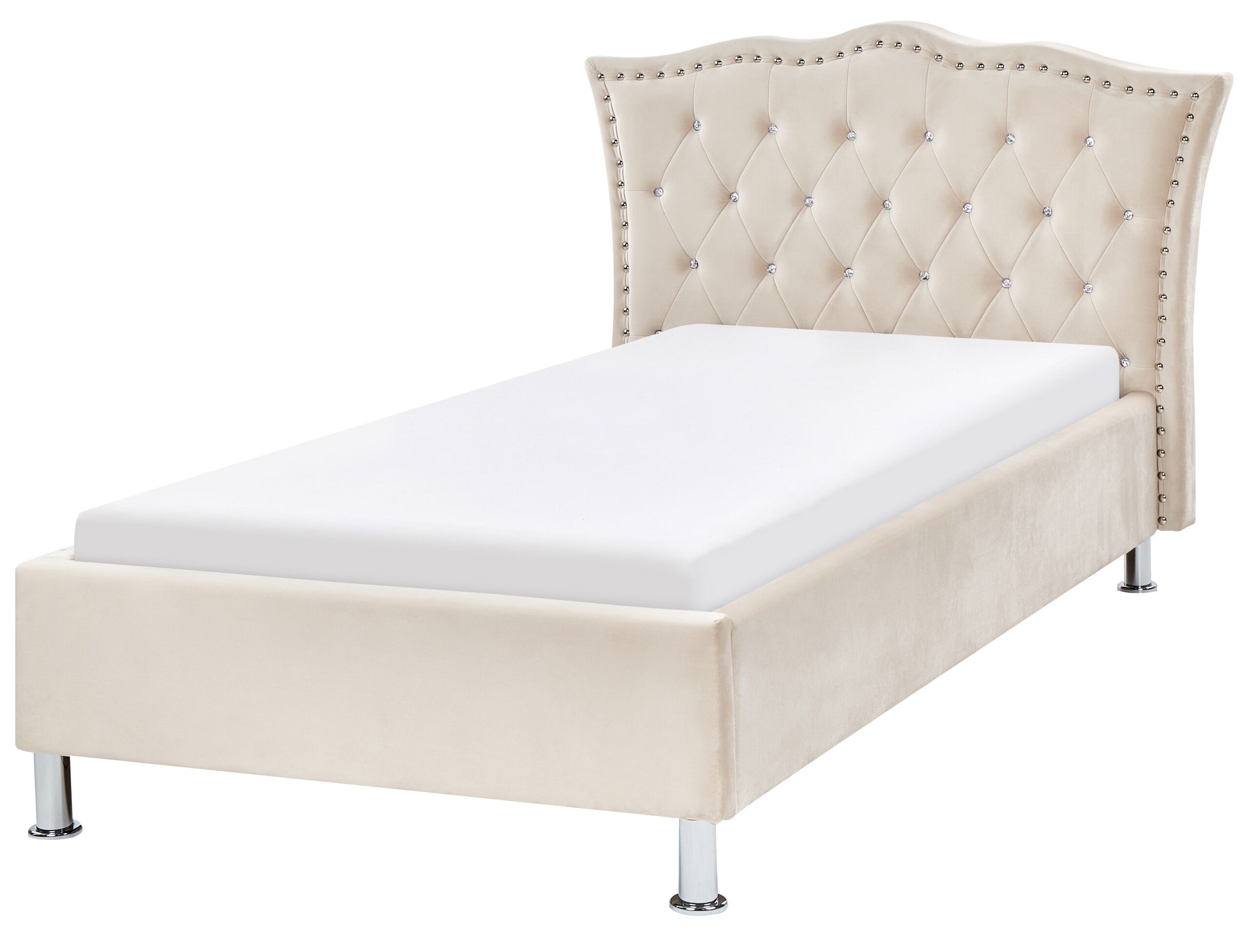 Velvet EU Single Size Bed Beige METZ - Gemini Interiors