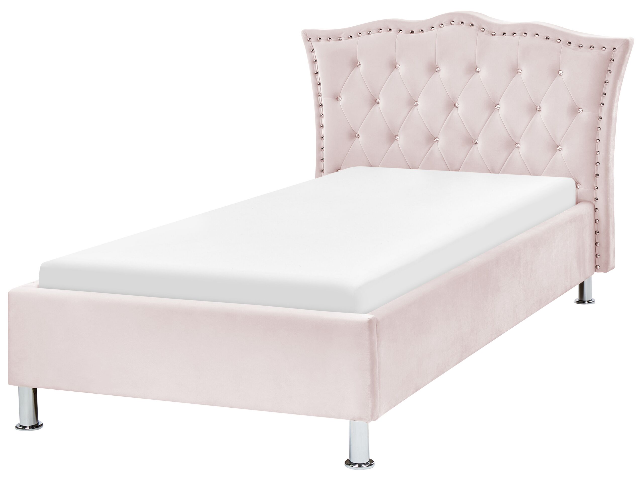 Velvet EU Single Size Bed Pink METZ - Gemini Interiors