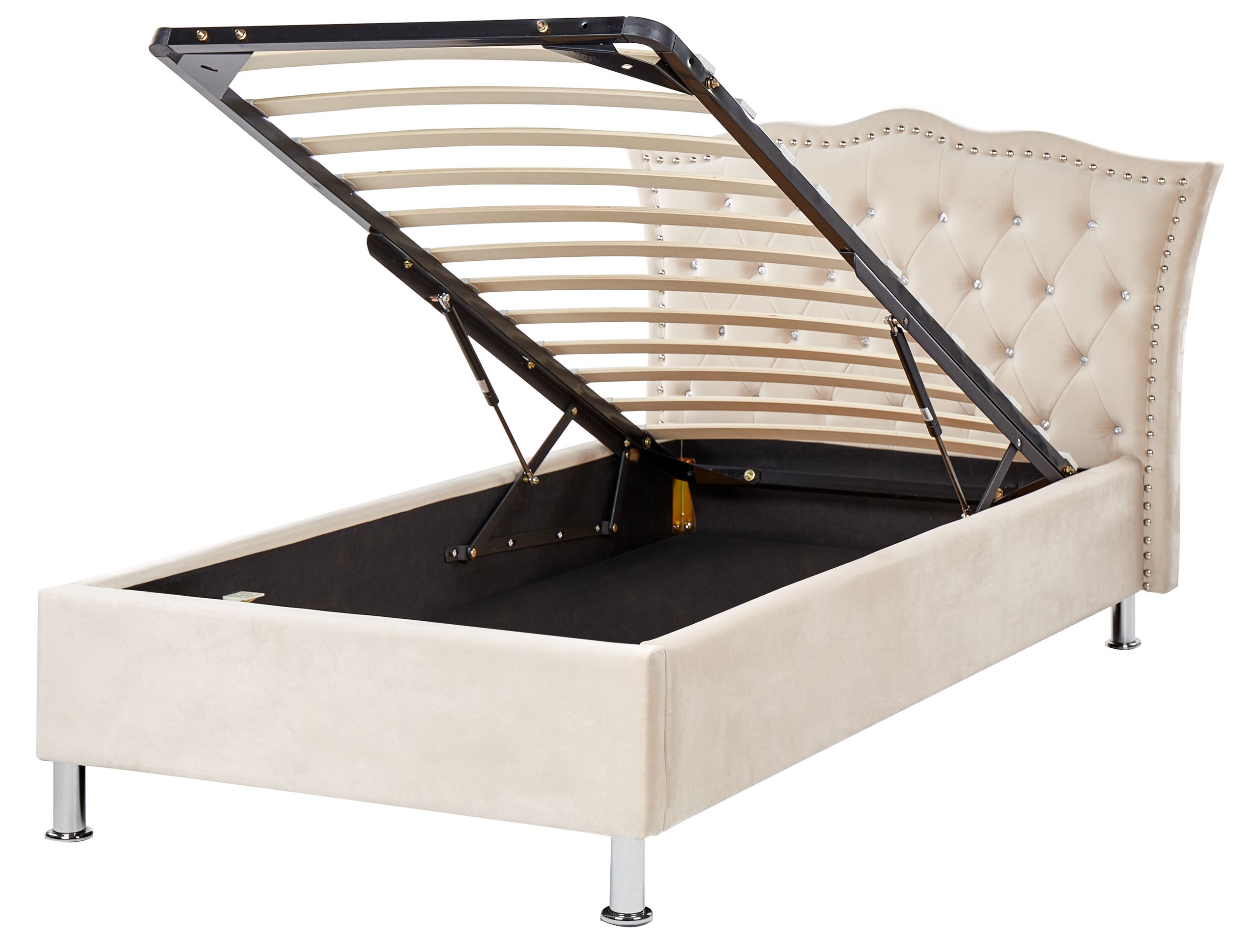 Velvet EU Single Size Bed with Storage Beige METZ - Gemini Interiors