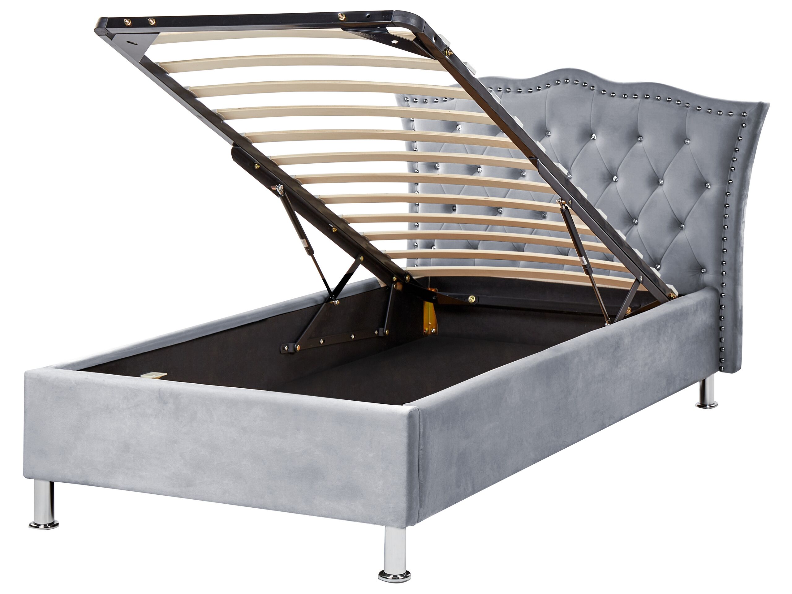 Velvet EU Single Size Bed with Storage Grey METZ - Gemini Interiors