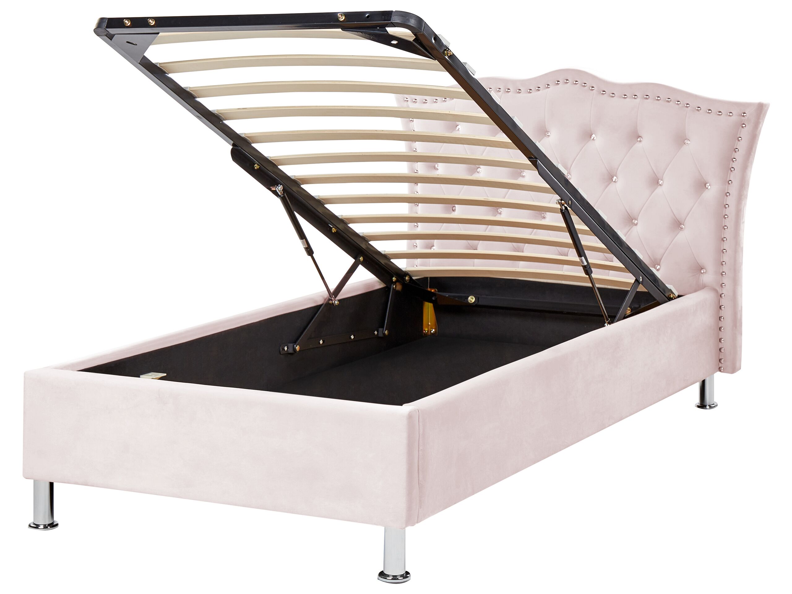 Velvet EU Single Size Bed with Storage Pink METZ - Gemini Interiors