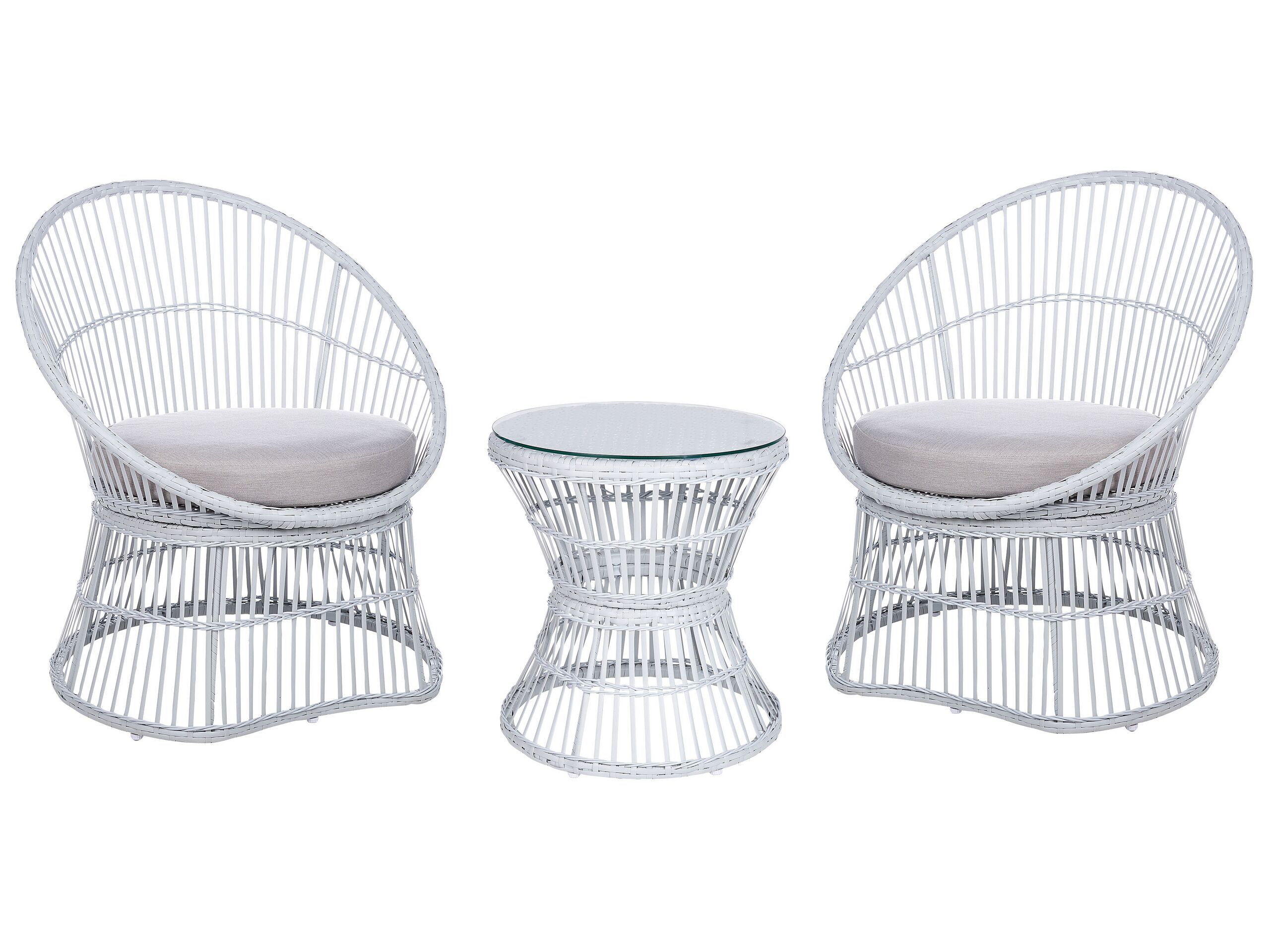 PE Rattan Bistro Set White MESYNA - Gemini Interiors