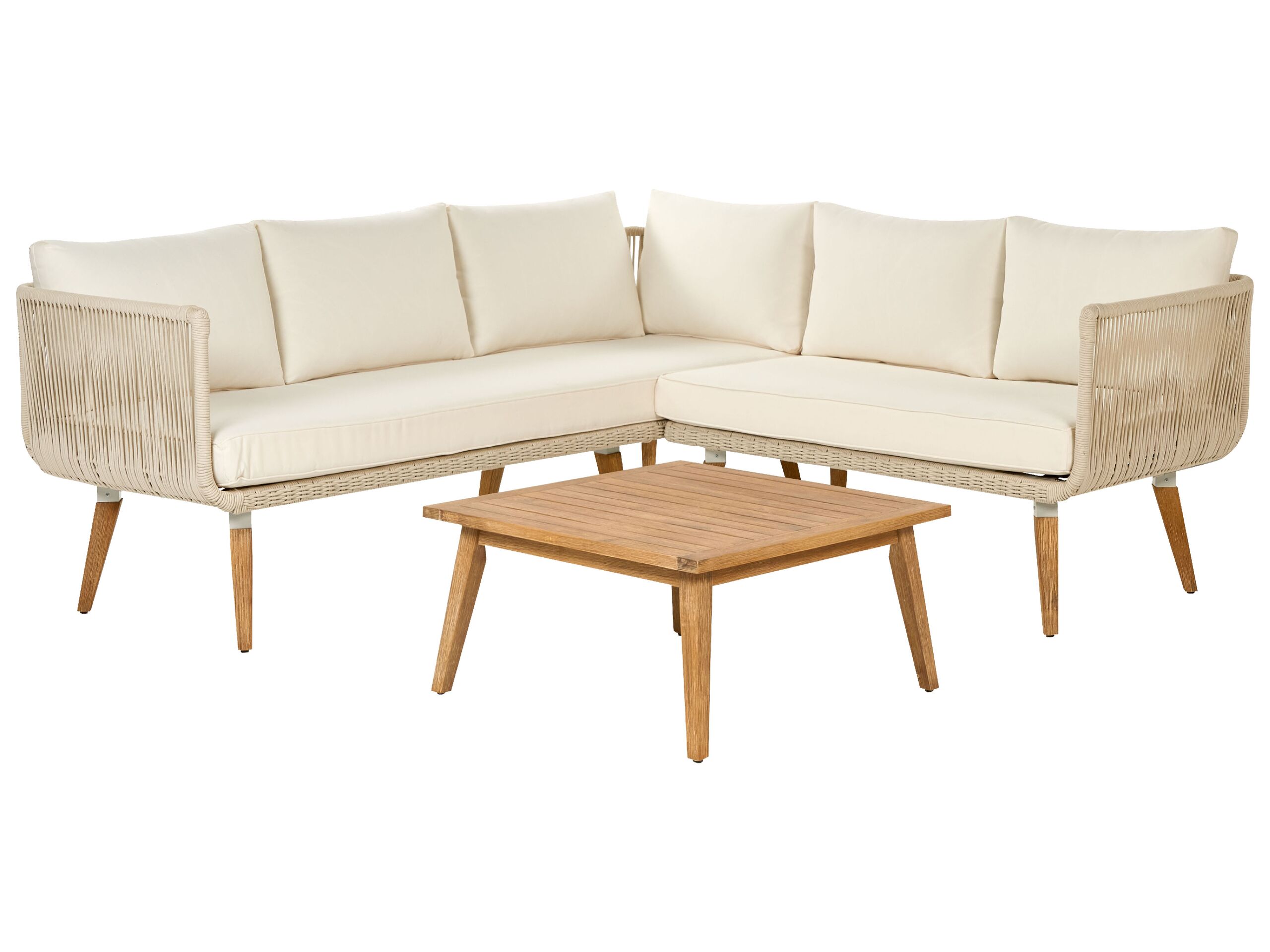 5 Seater Acacia Wood Garden Corner Sofa Set Beige ALCAMO - Gemini Interiors