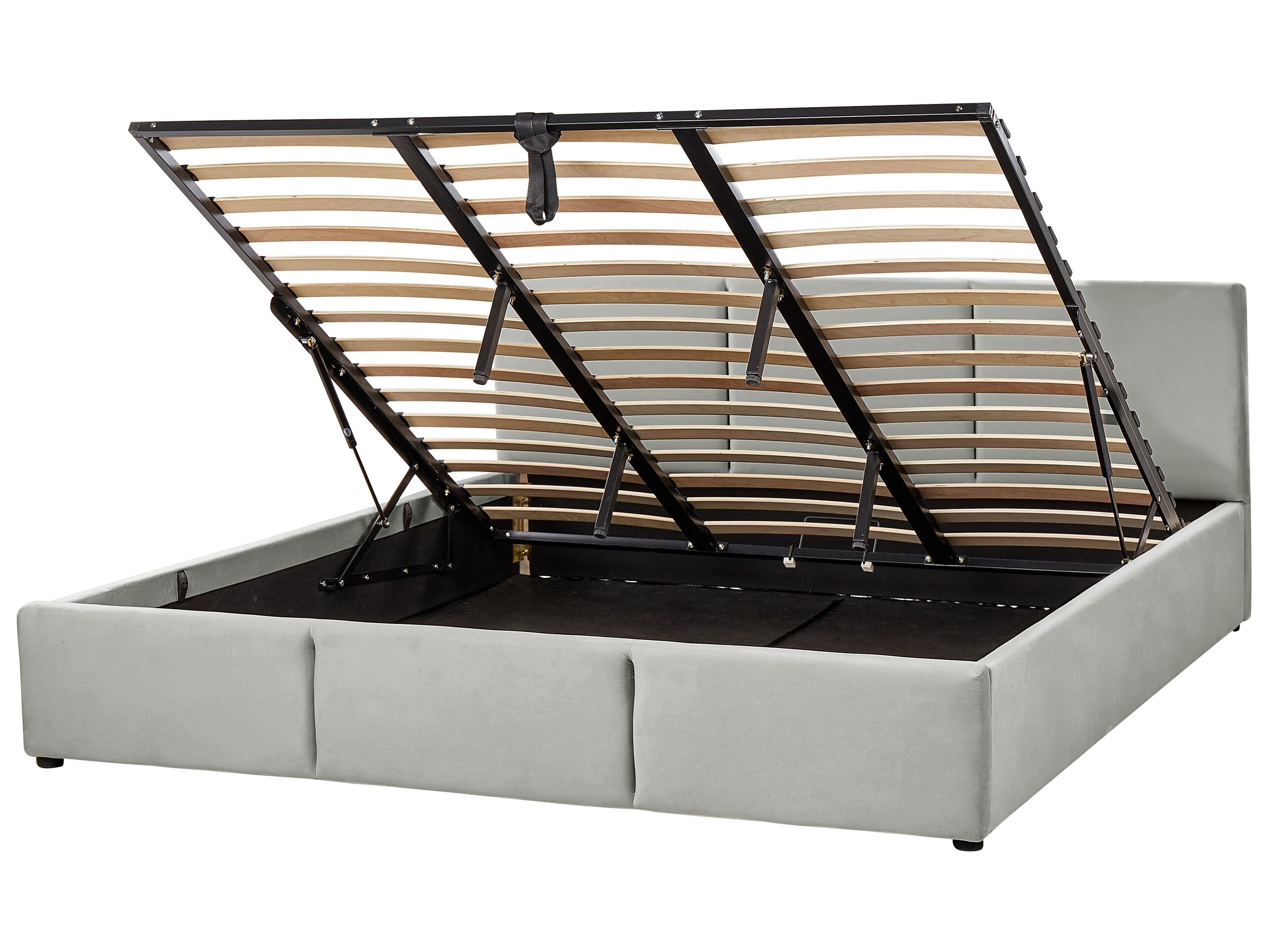 Velvet EU Super King Size Ottoman Bed Light Grey BOUSSE - Gemini Interiors
