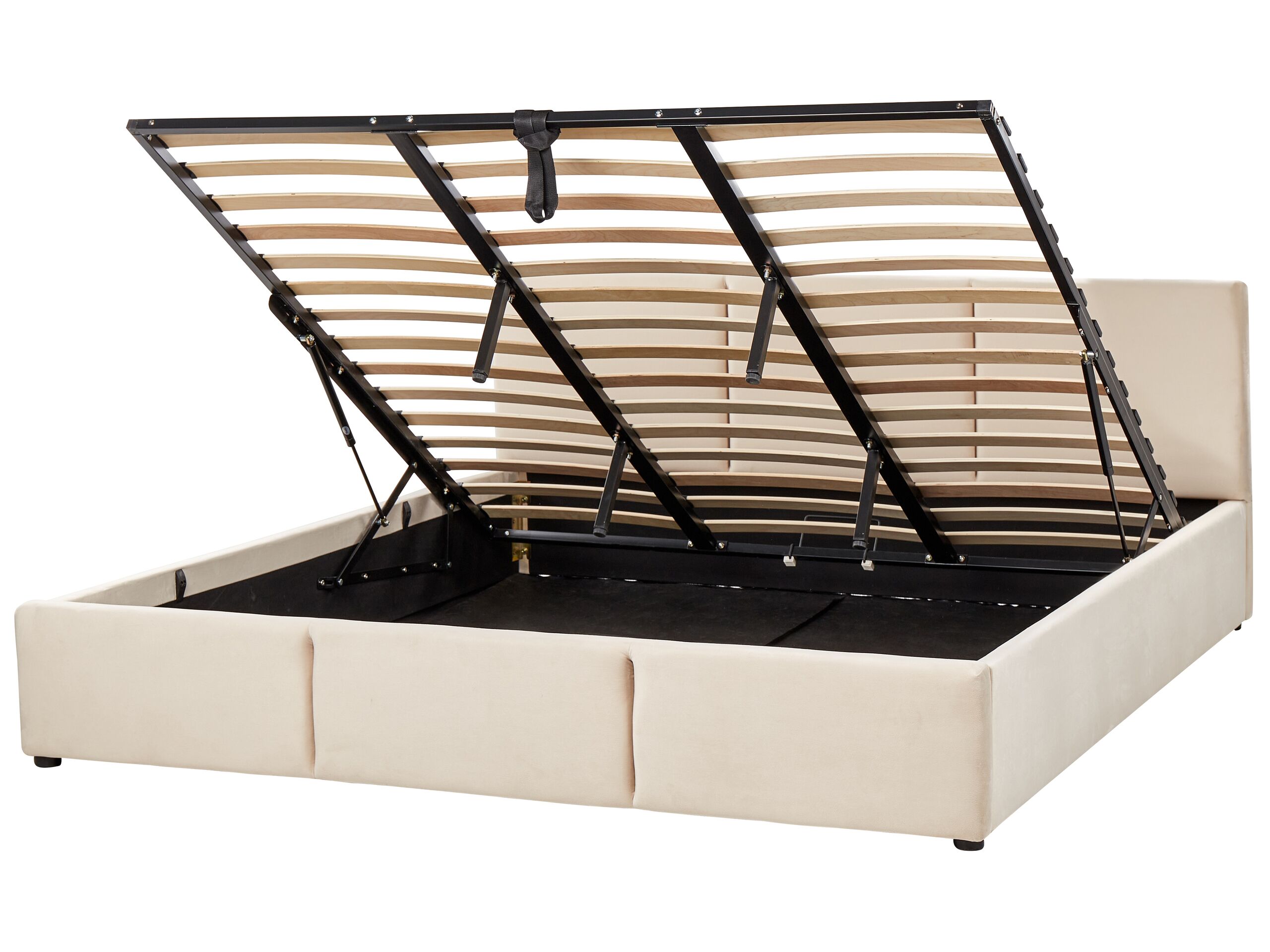 Velvet EU Super King Size Ottoman Bed Light Beige BOUSSE - Gemini Interiors