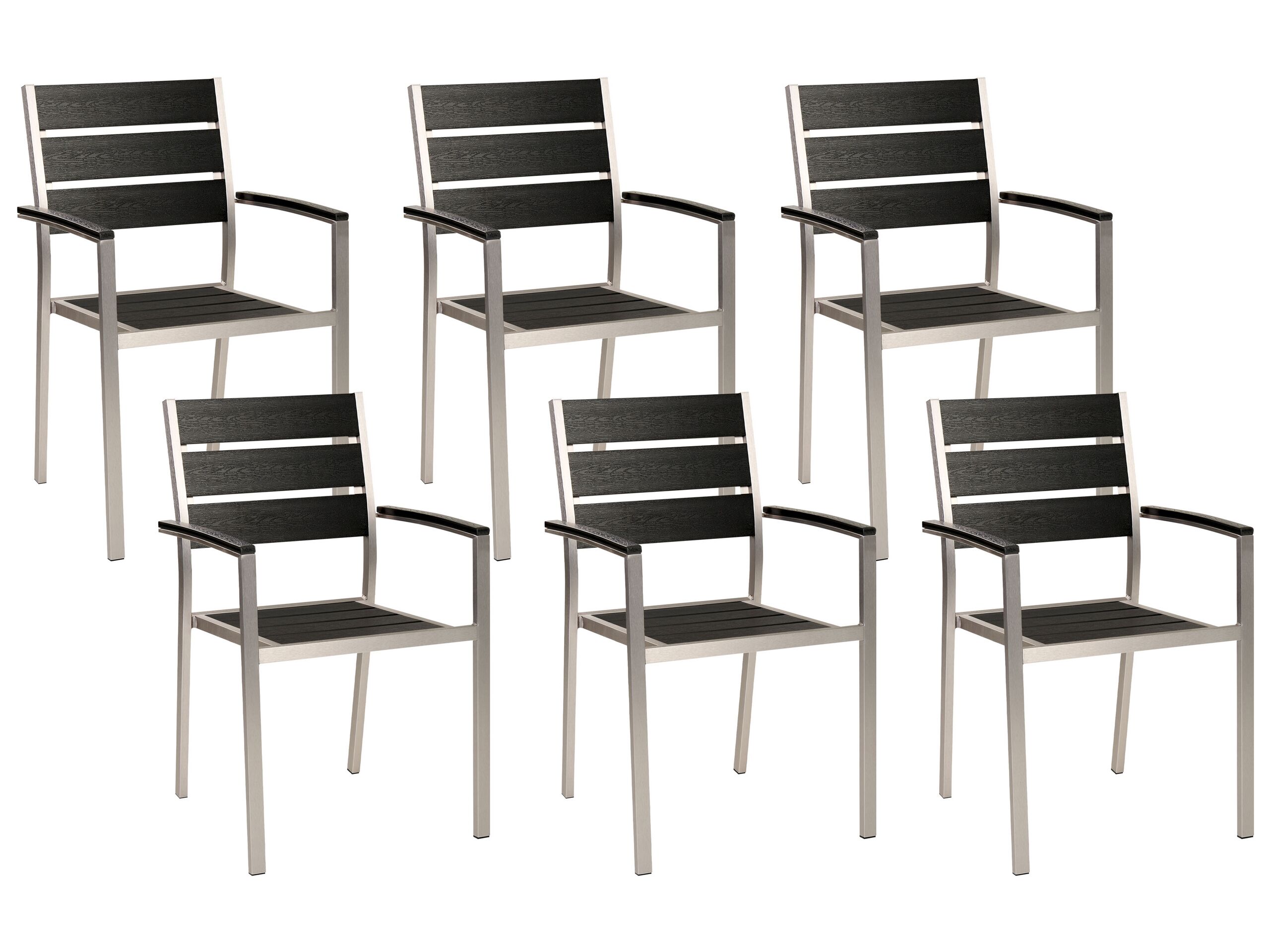 Set of 6 Garden Dining Chairs Black with Silver VERNIO - Gemini Interiors