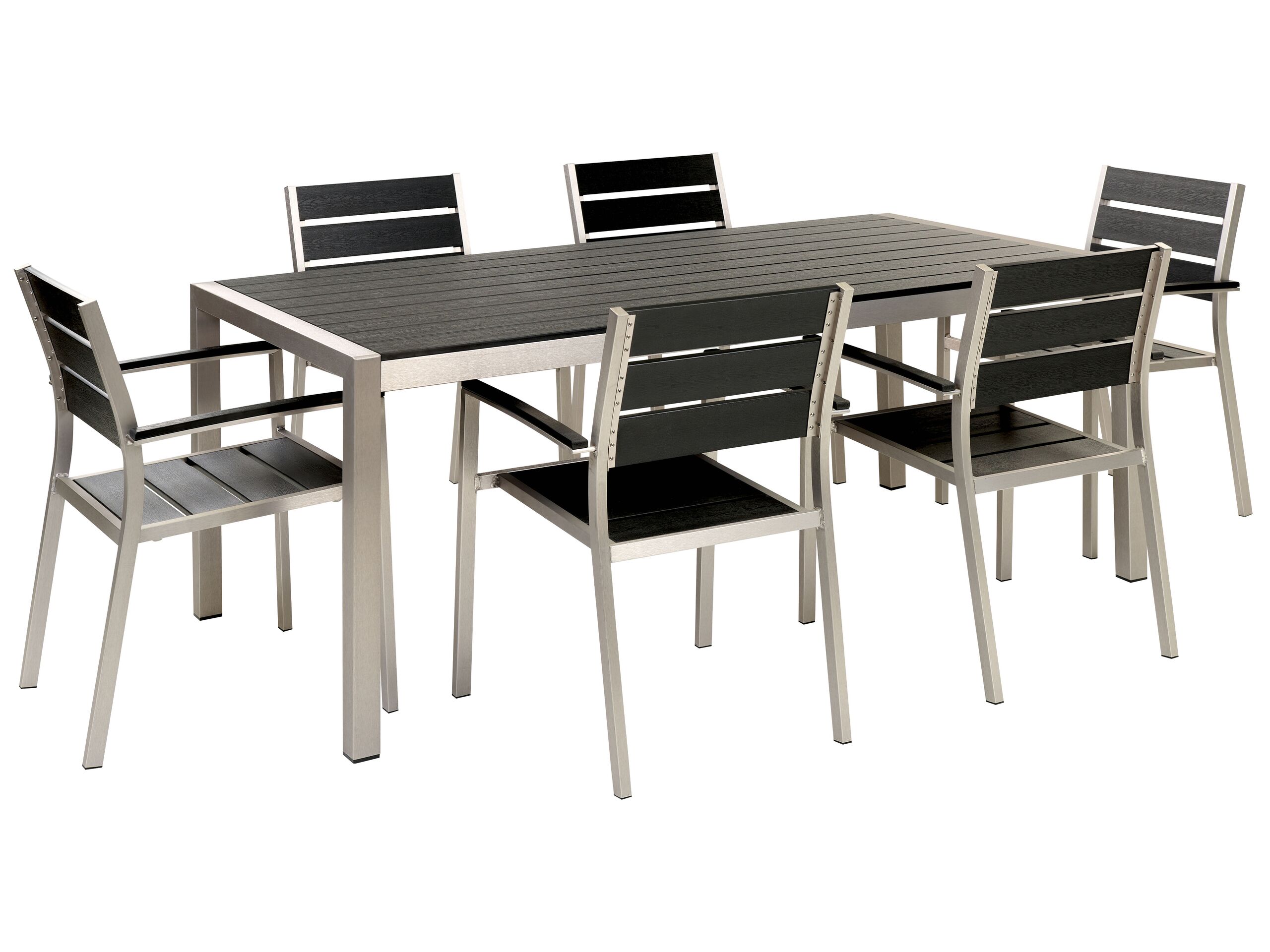 6 Seater Aluminium Garden Dining Set Black and Silver VERNIO - Gemini Interiors