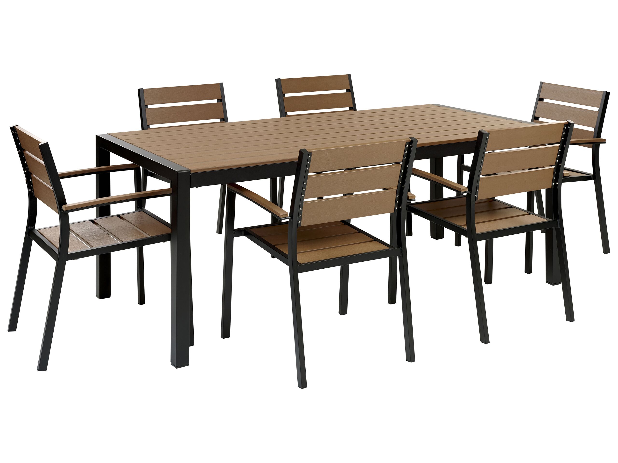 6 Seater Aluminium Garden Dining Set Light Wood and Black VERNIO - Gemini Interiors