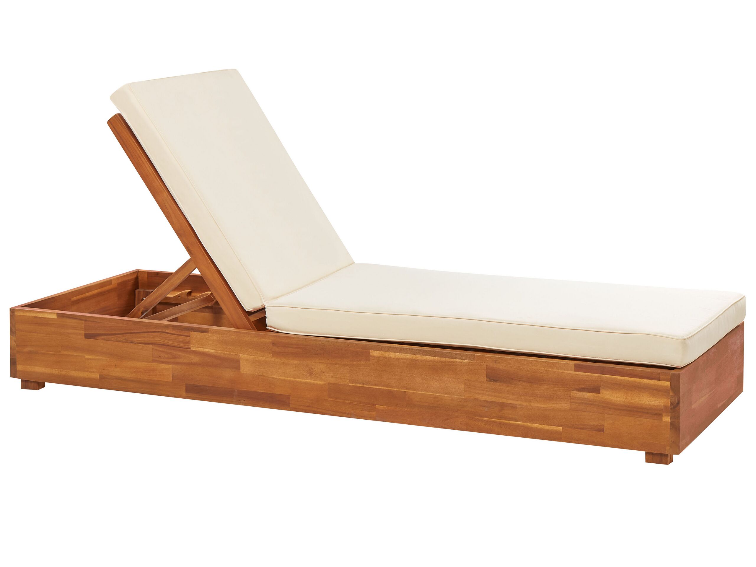 Wooden Reclining Sun Lounger with Cushion Off-White FANANO - Gemini Interiors