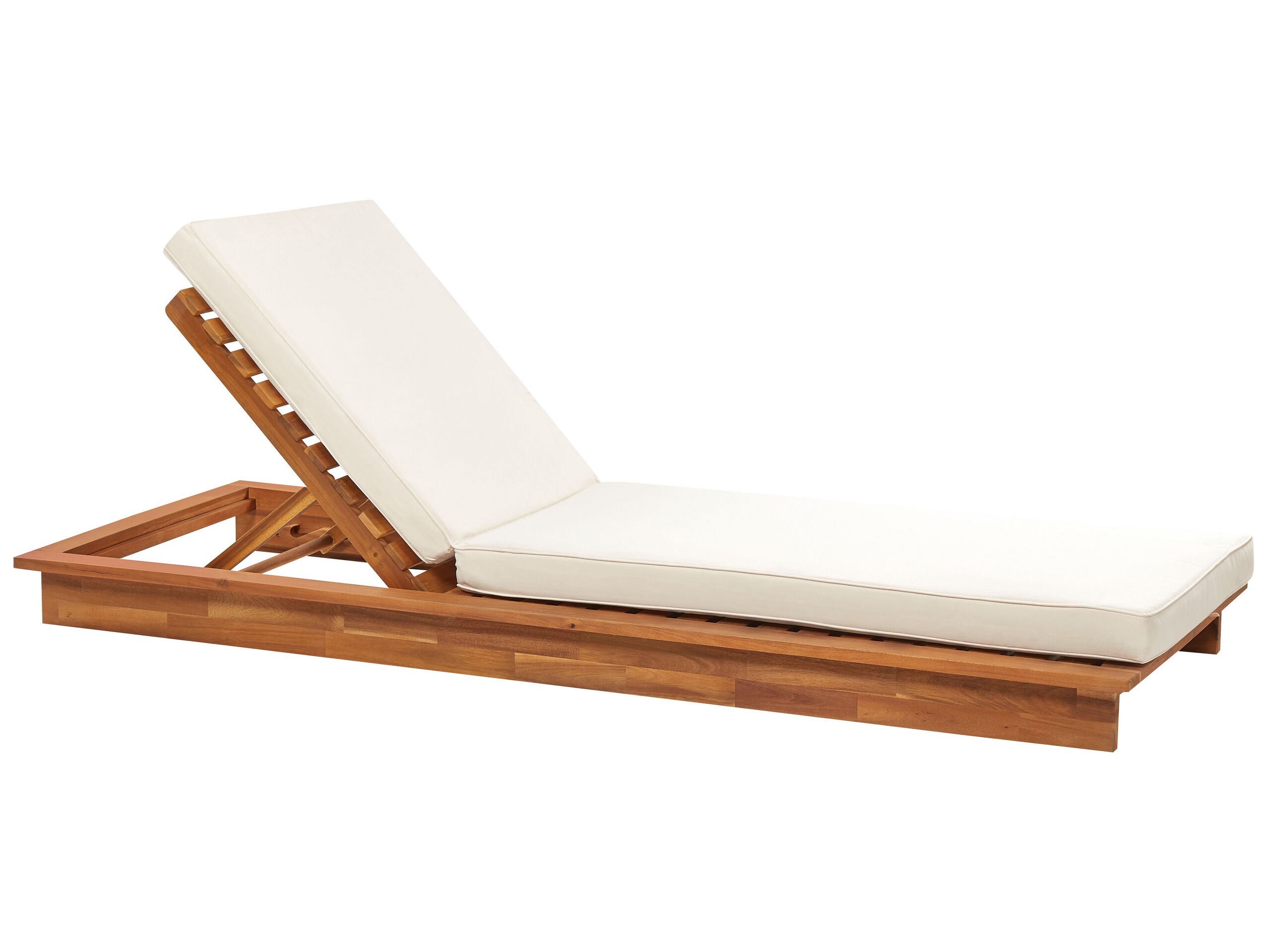 Wooden Reclining Sun Lounger with Cushion Off-White GRANARI - Gemini Interiors