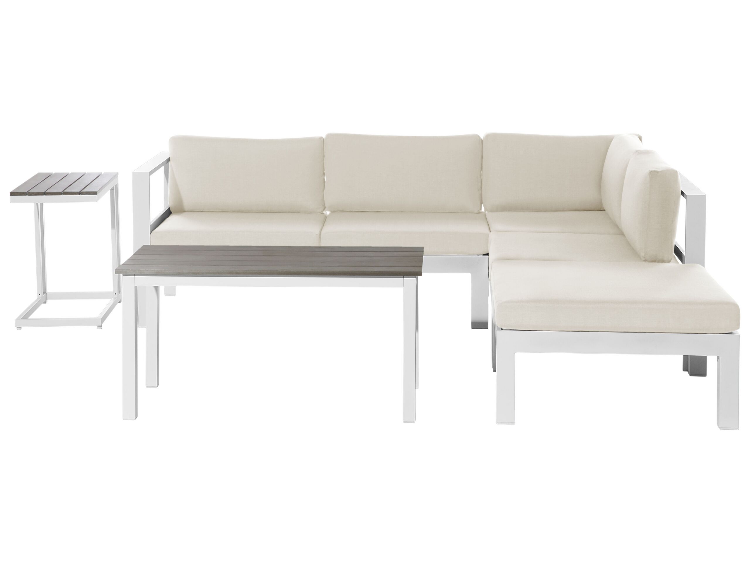 5 Seater Aluminum Garden Corner Sofa Set White with Cushions Beige MESSINA - Gemini Interiors