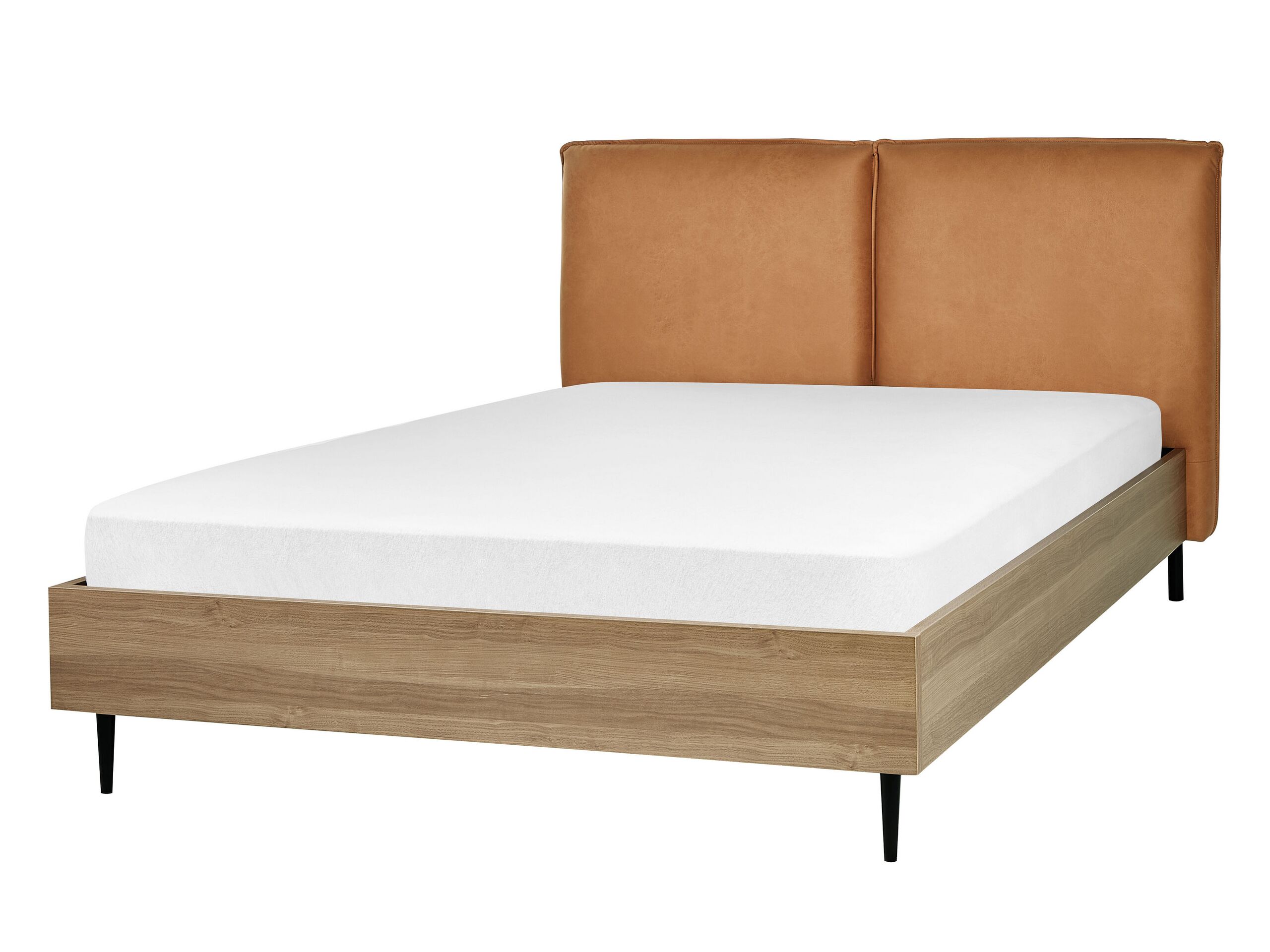 Faux Leather EU Double Size Bed Golden Brown LIMANTON - Gemini Interiors