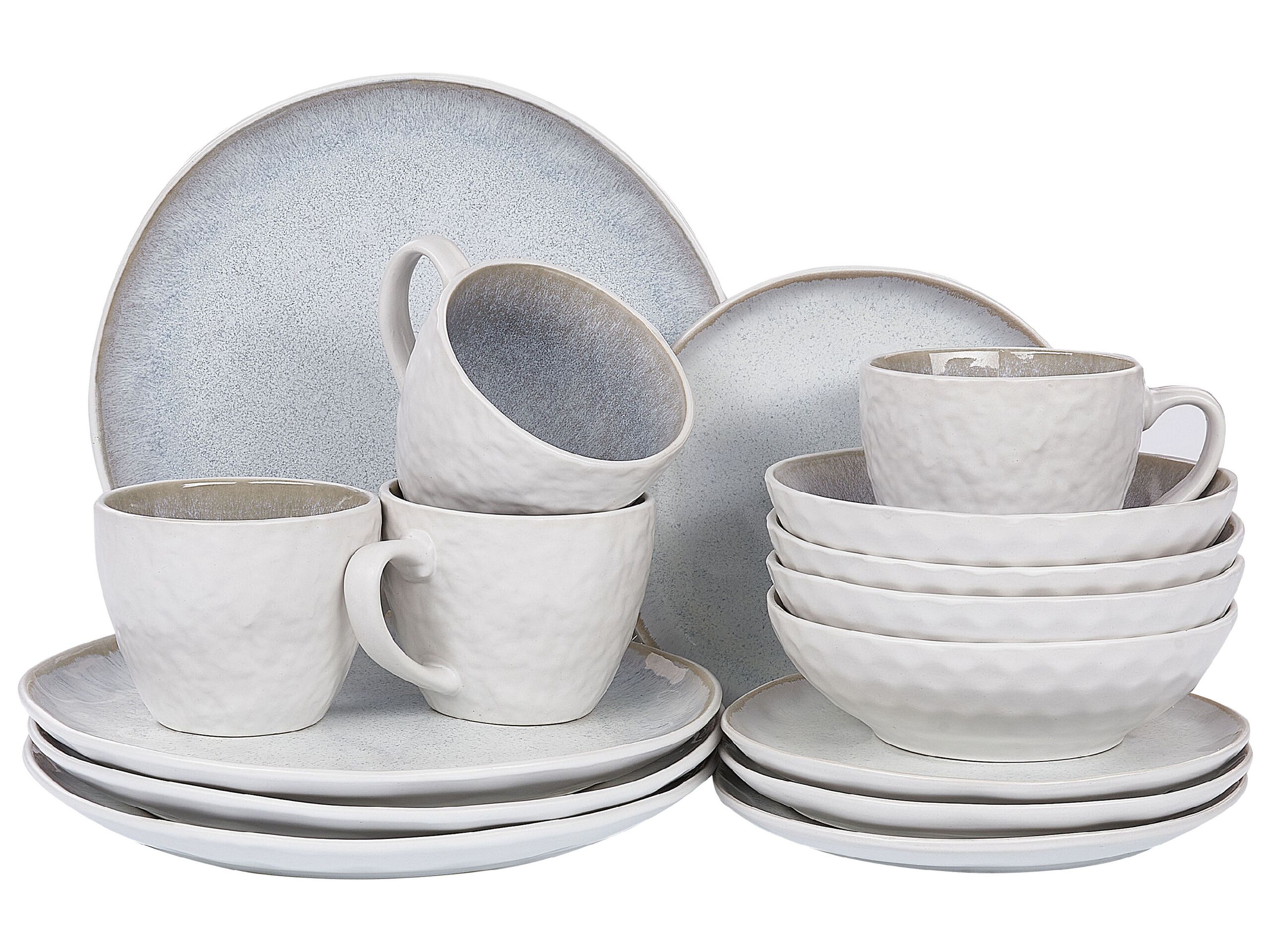 Set of 16 Stoneware Dinnerware Light Grey SESAME - Gemini Interiors