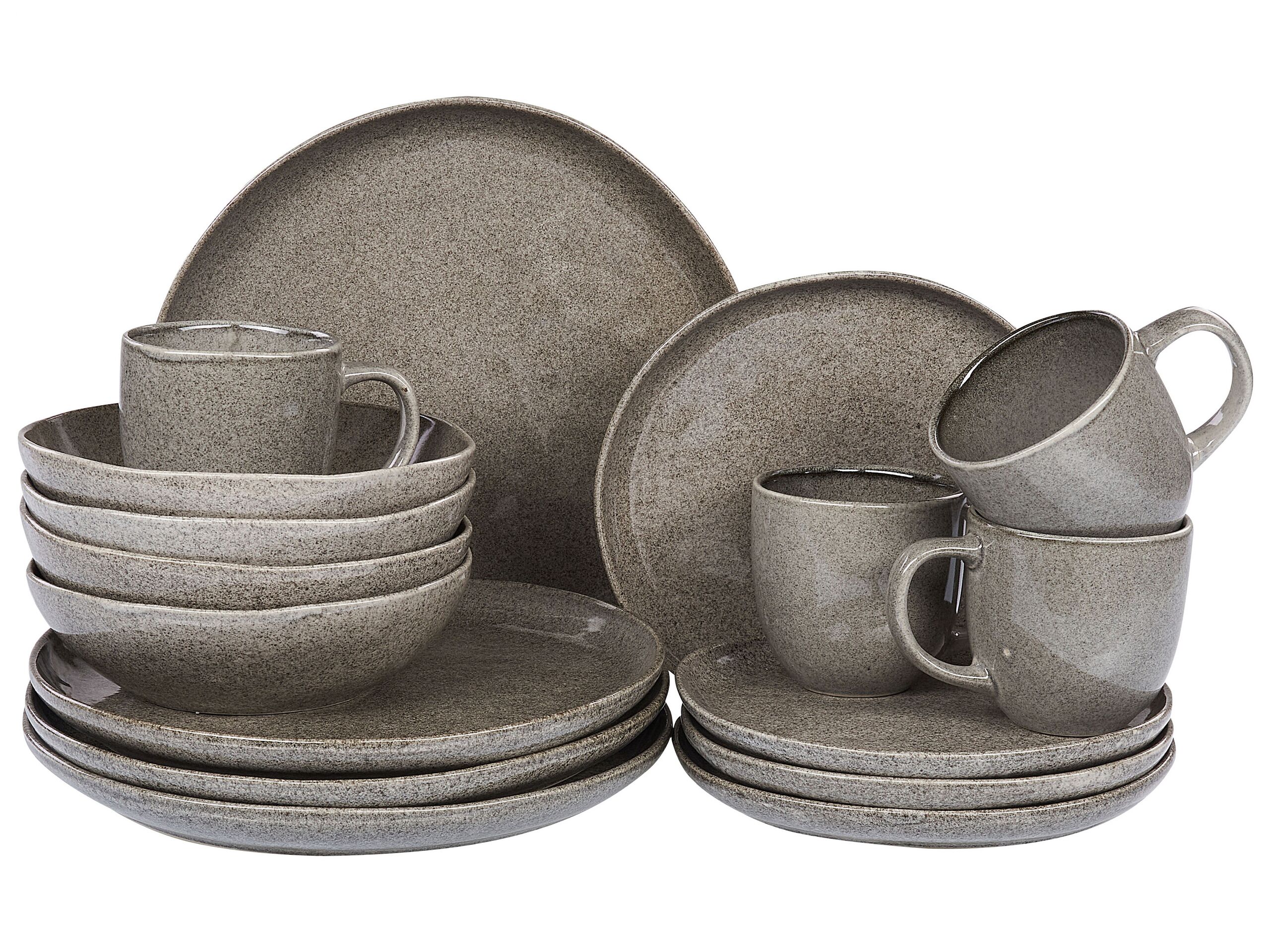 Set of 16 Stoneware Dinnerware Grey COSTMARY - Gemini Interiors