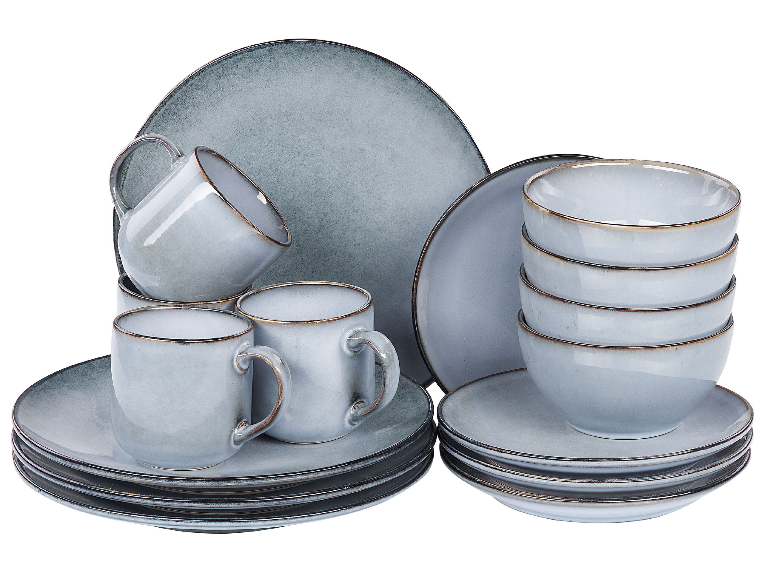 Set of 16 Stoneware Dinnerware Light Blue JUNIPER - Gemini Interiors