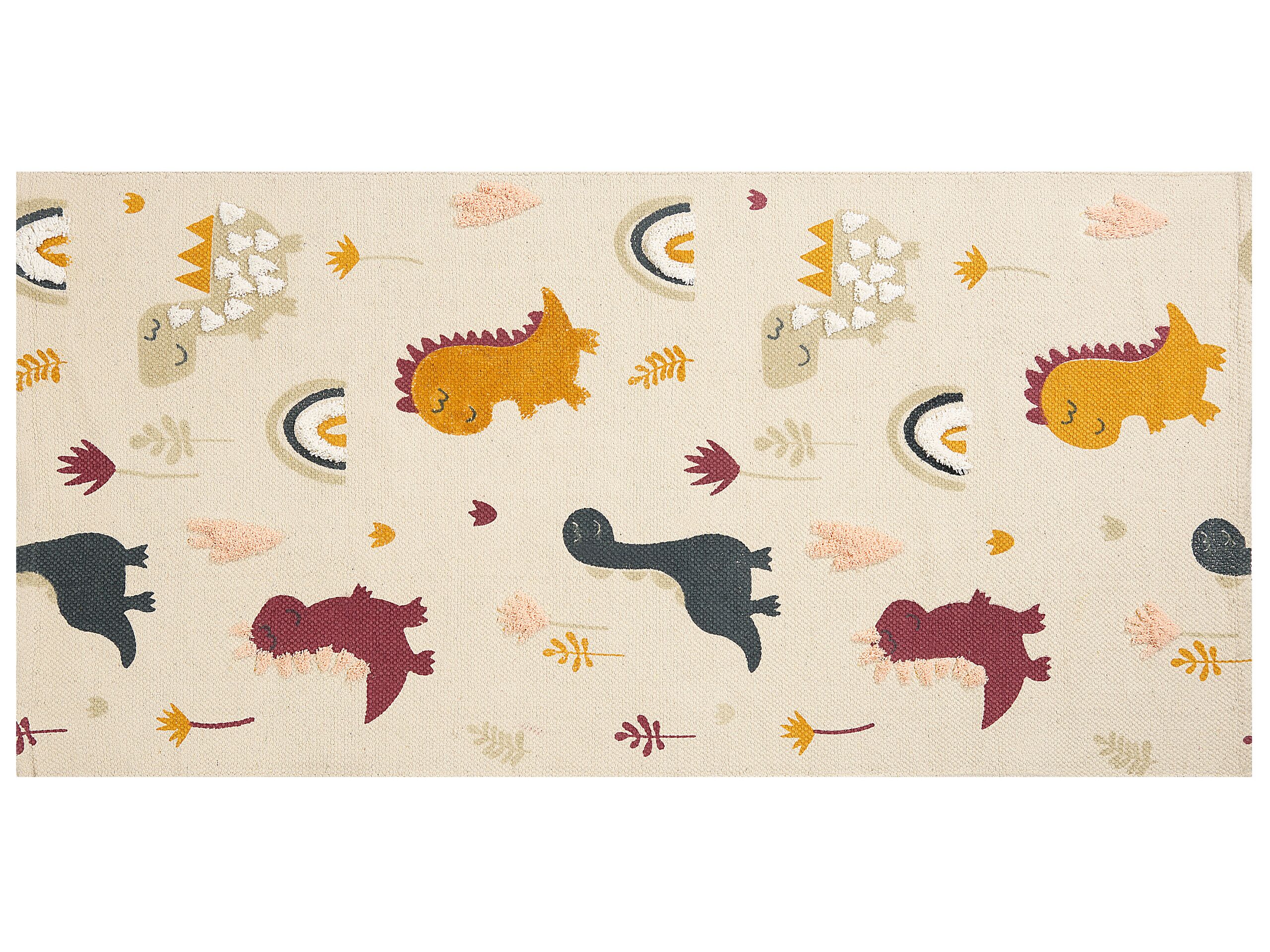 Cotton Kids Rug Dinosaurs Print 80x150cm Multicolour - Gemini Interiors