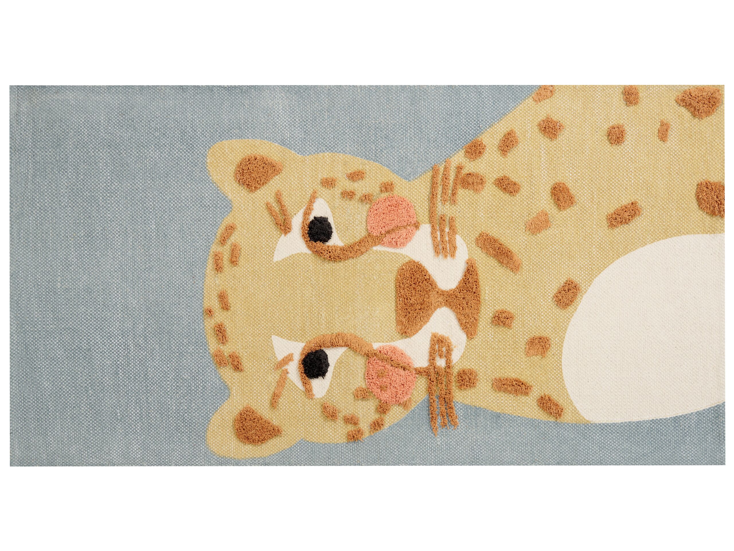 Cotton Kids Rug Leopard Print 80x150cm Yellow and Grey - Gemini Interiors