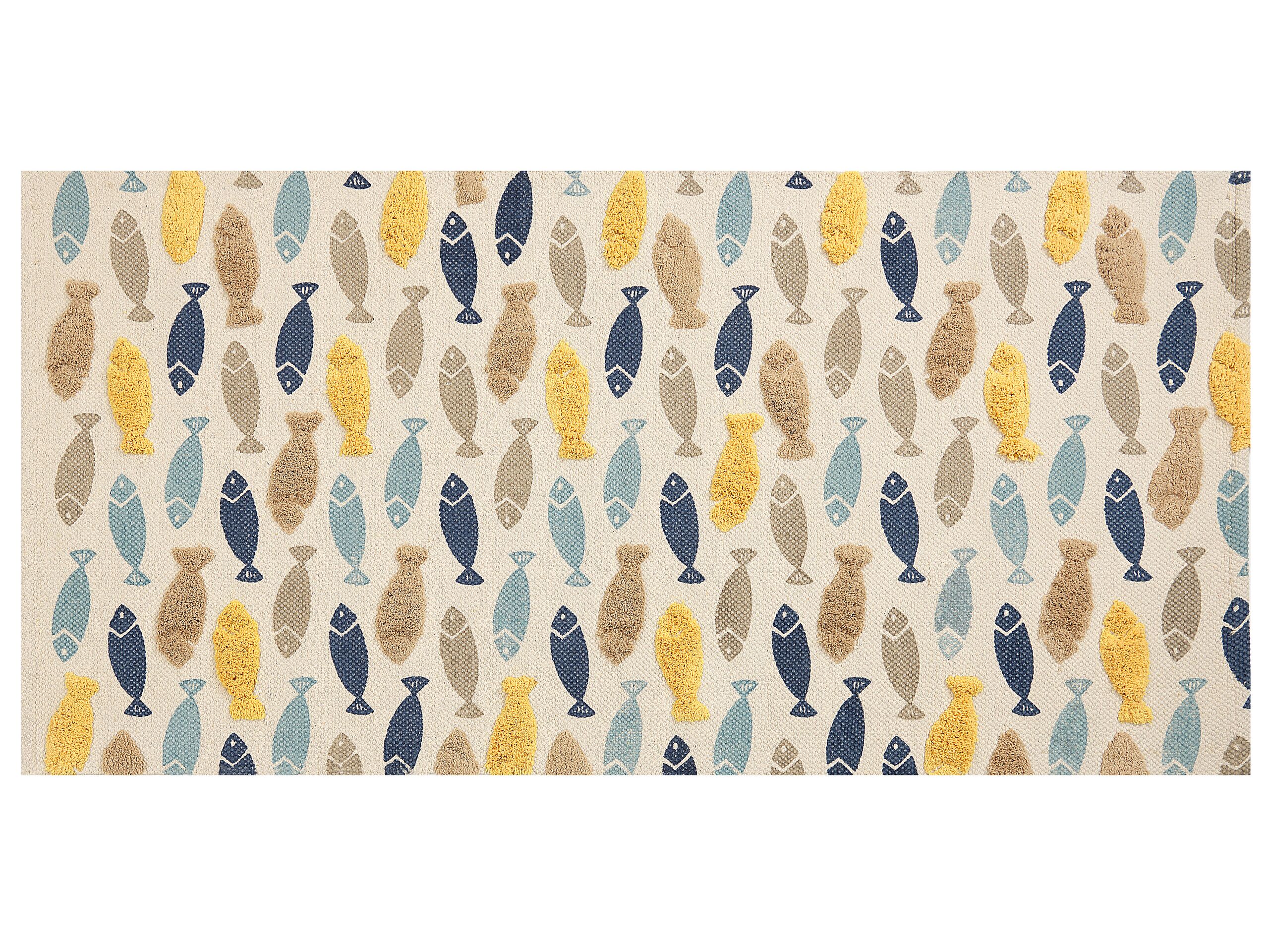 Cotton Kids Rug Fish Print 80x150cm Multicolour - Gemini Interiors