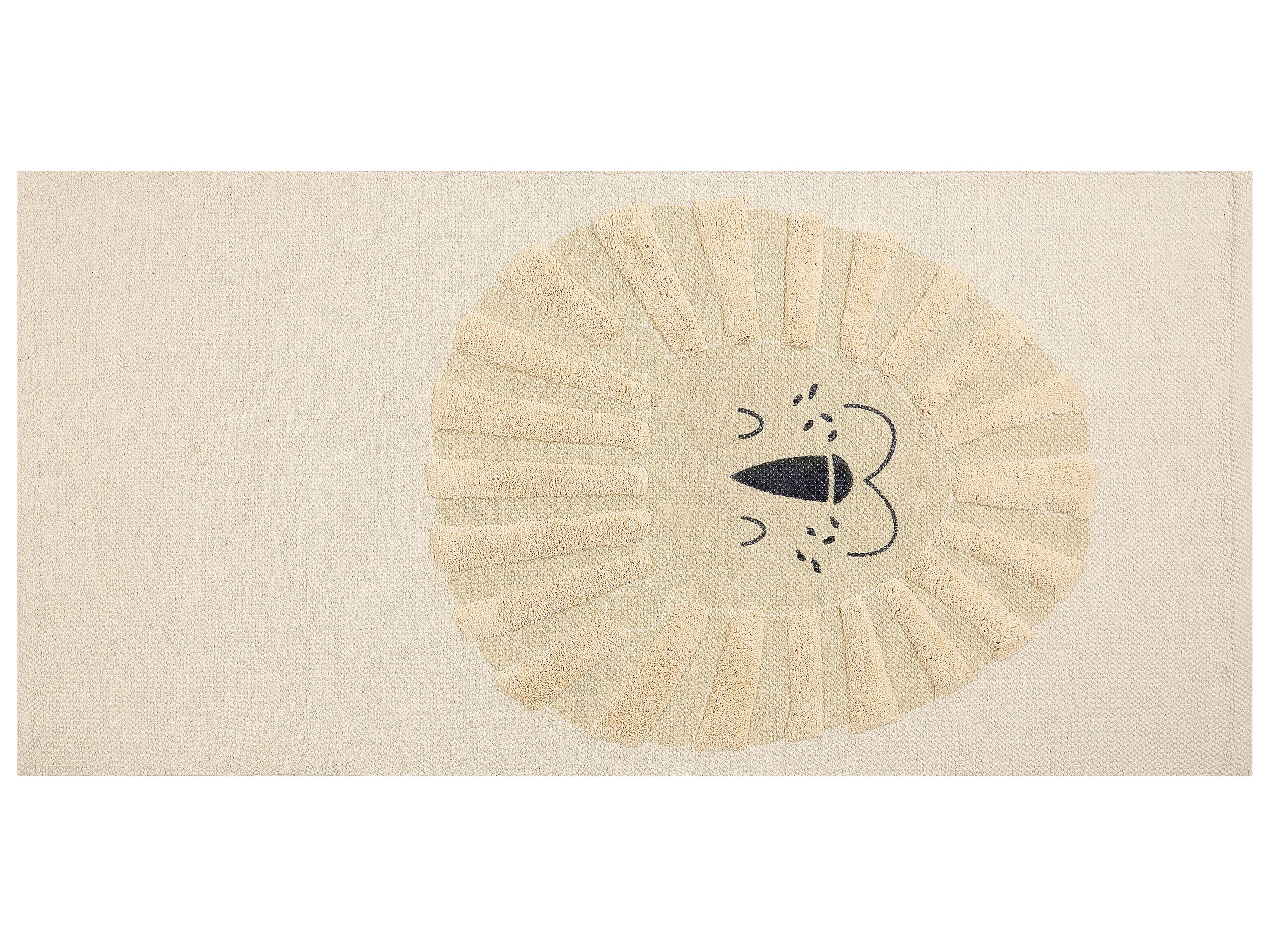 Cotton Kids Rug Lion Print 80x150cm Beige - Gemini Interiors