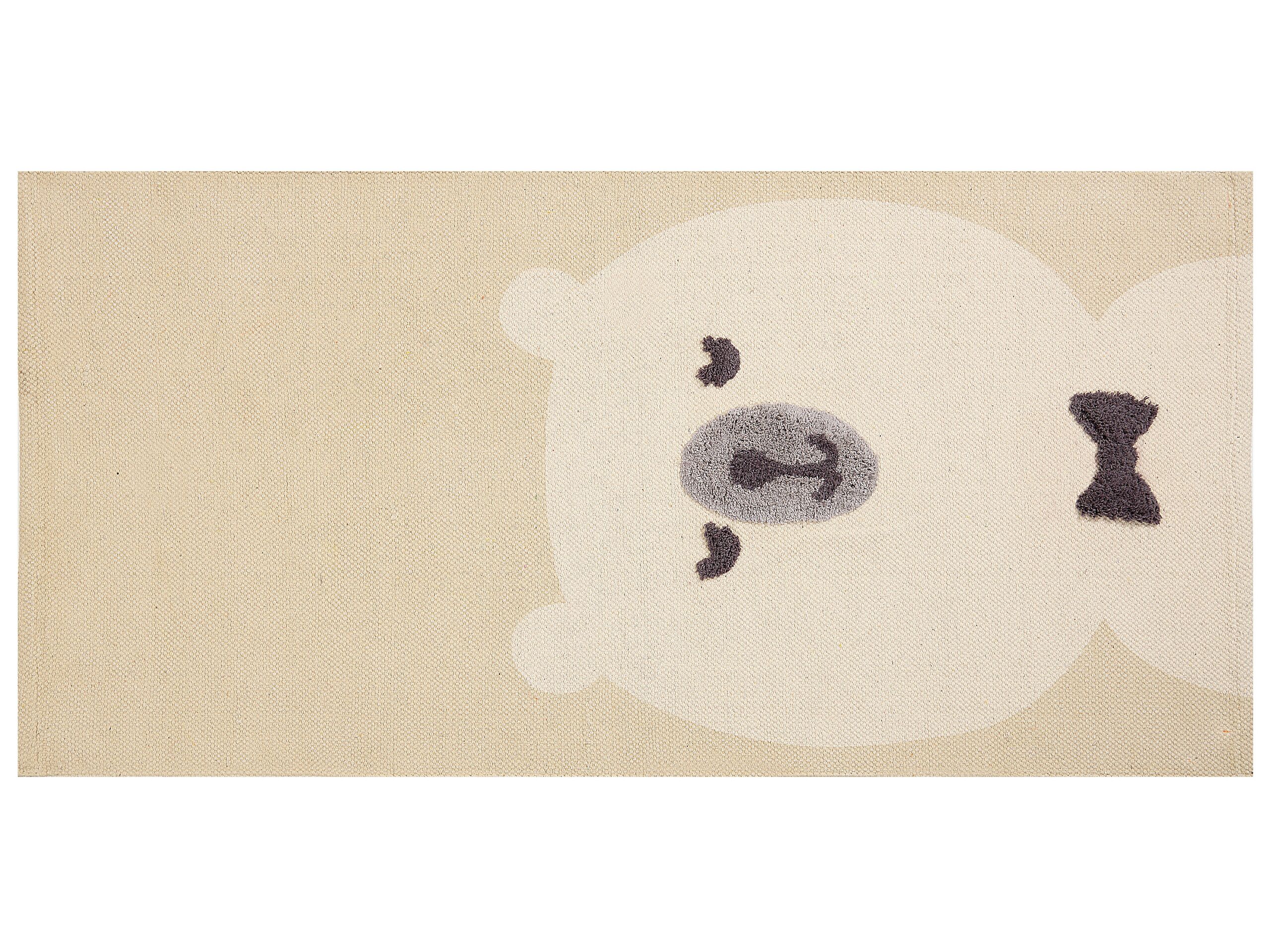 Cotton Kids Rug Bear Print 80x150cm Beige - Gemini Interiors