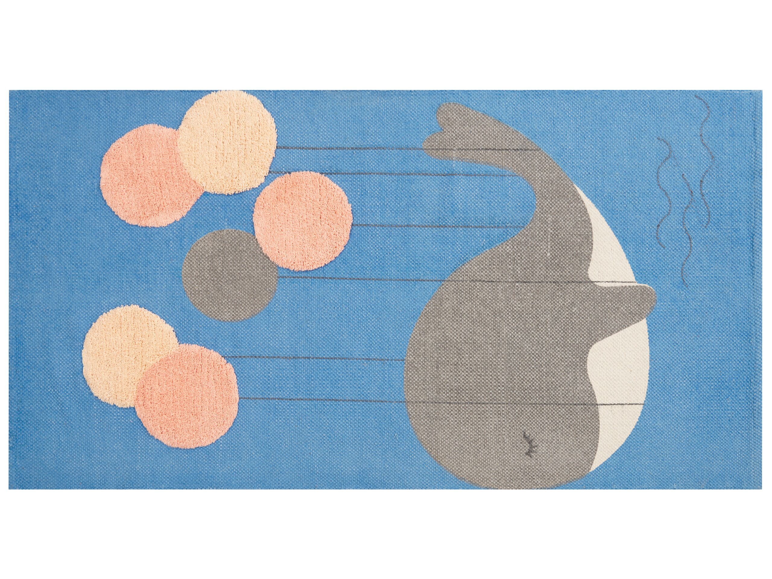 Cotton Kids Rug Whale Print 80x150cm Blue - Gemini Interiors