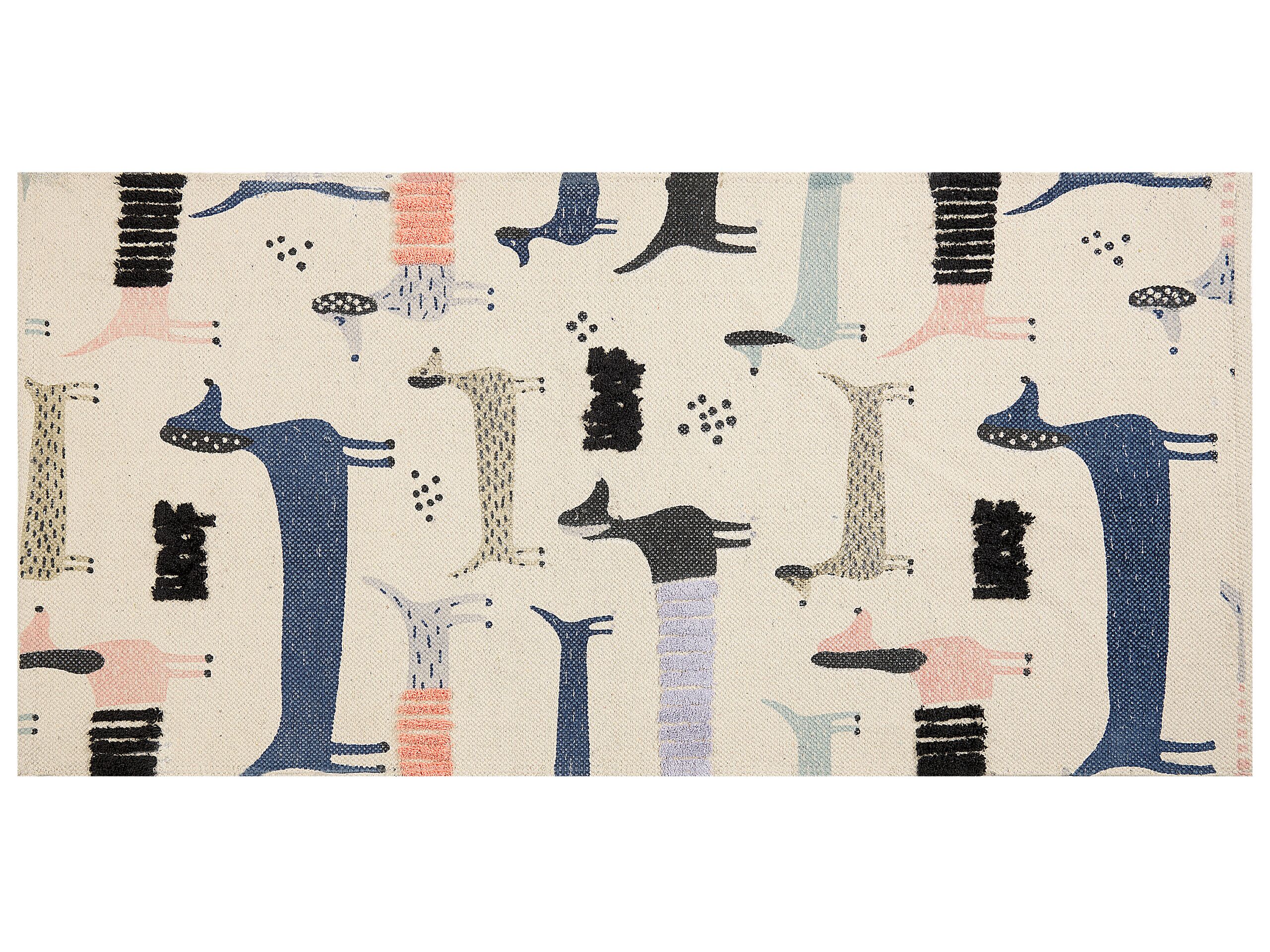 Cotton Kids Rug Dogs Print 80x150cm Multicolour - Gemini Interiors