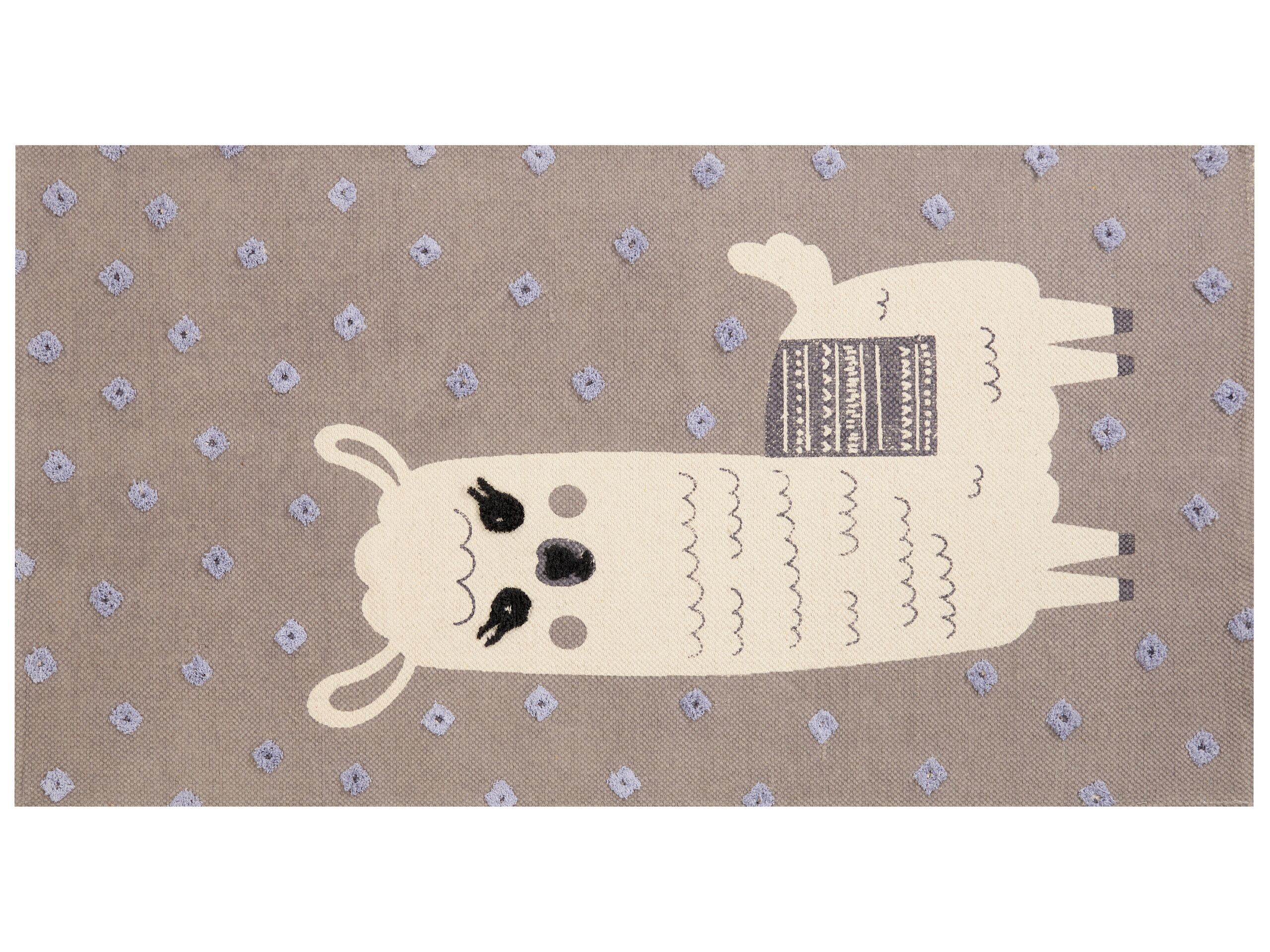 Cotton Kids Rug Llama Print 80x150cm Brown - Gemini Interiors