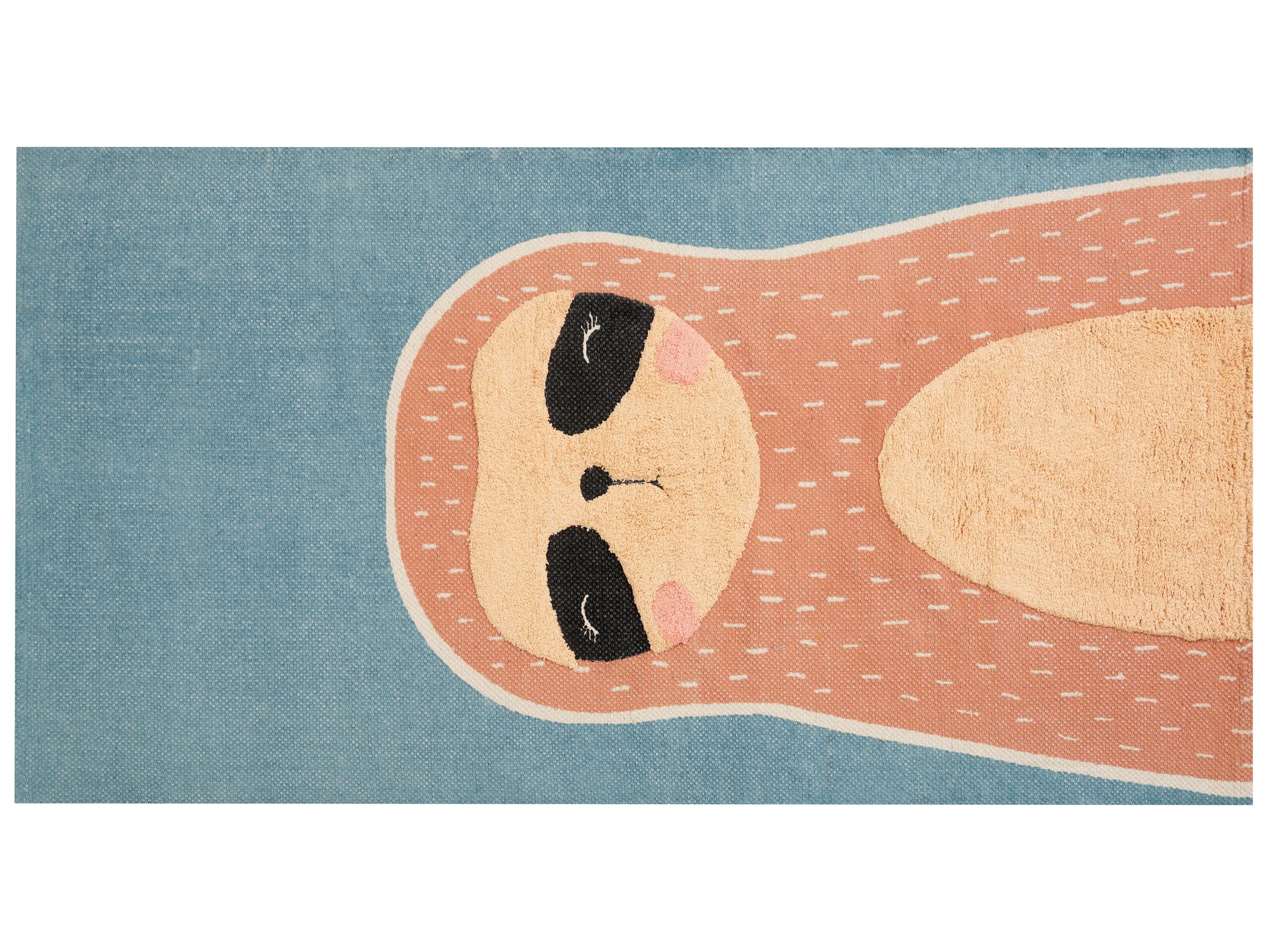 Cotton Kids Rug Three Toed-Sloth Print 80x150cm Blue and Orange - Gemini Interiors