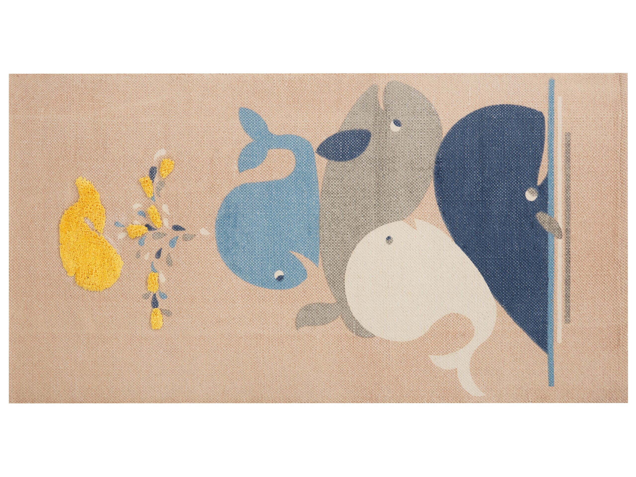 Cotton Kids Rug Whales Print 80x150cm Beige - Gemini Interiors