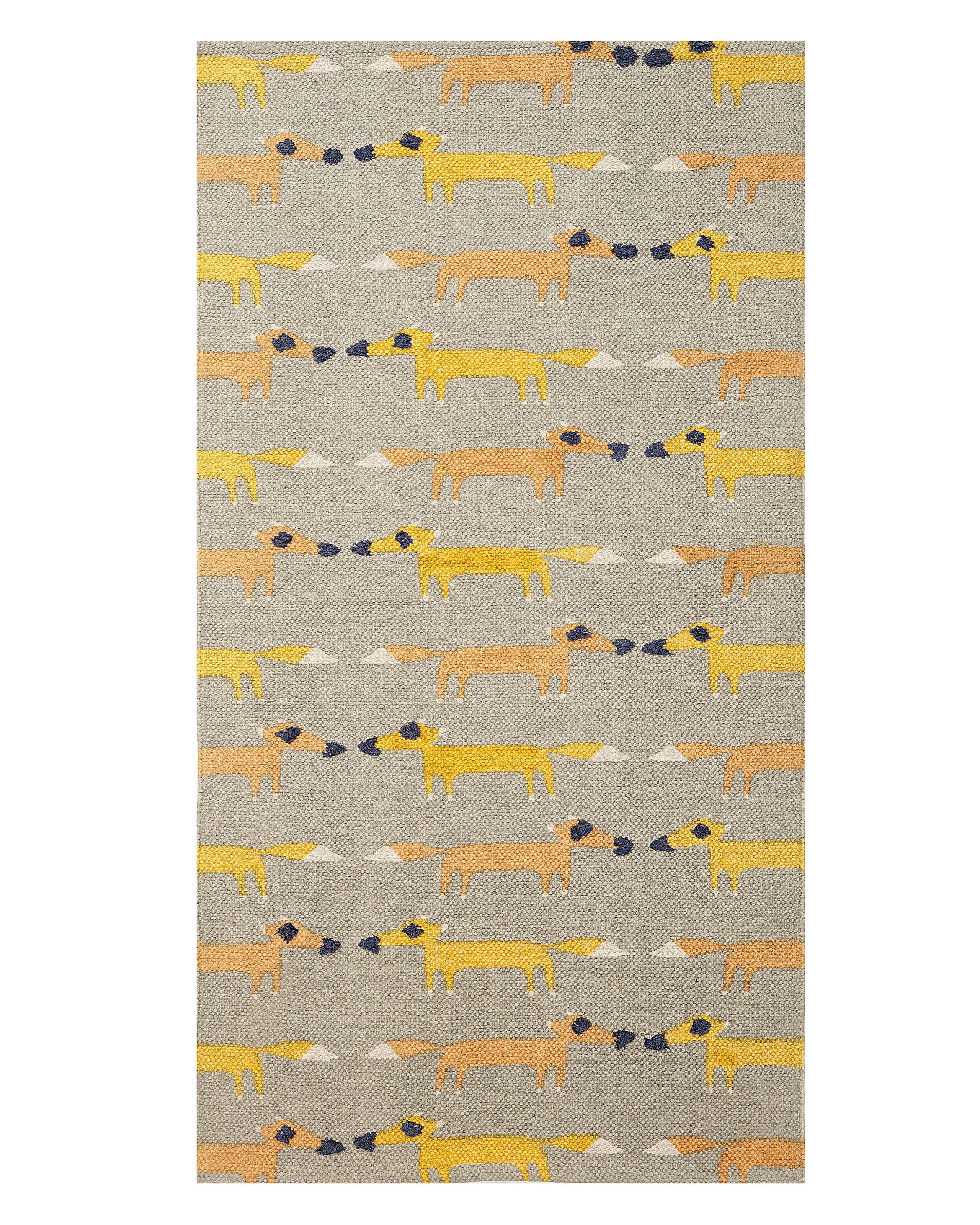 Cotton Kids Rug Fox Print 80x150cm Grey - Gemini Interiors