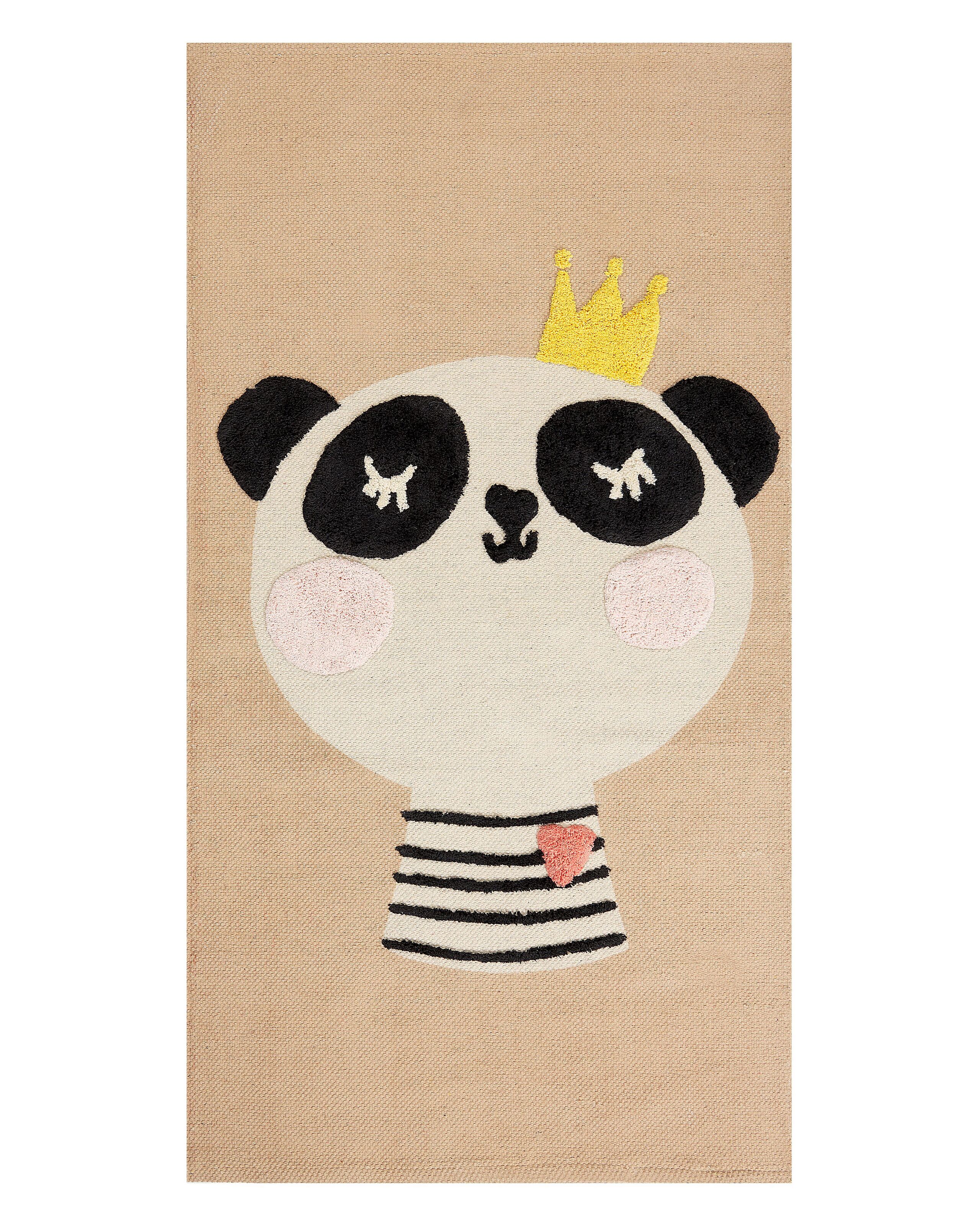 Cotton Kids Rug Panda Print 80x150cm Beige - Gemini Interiors