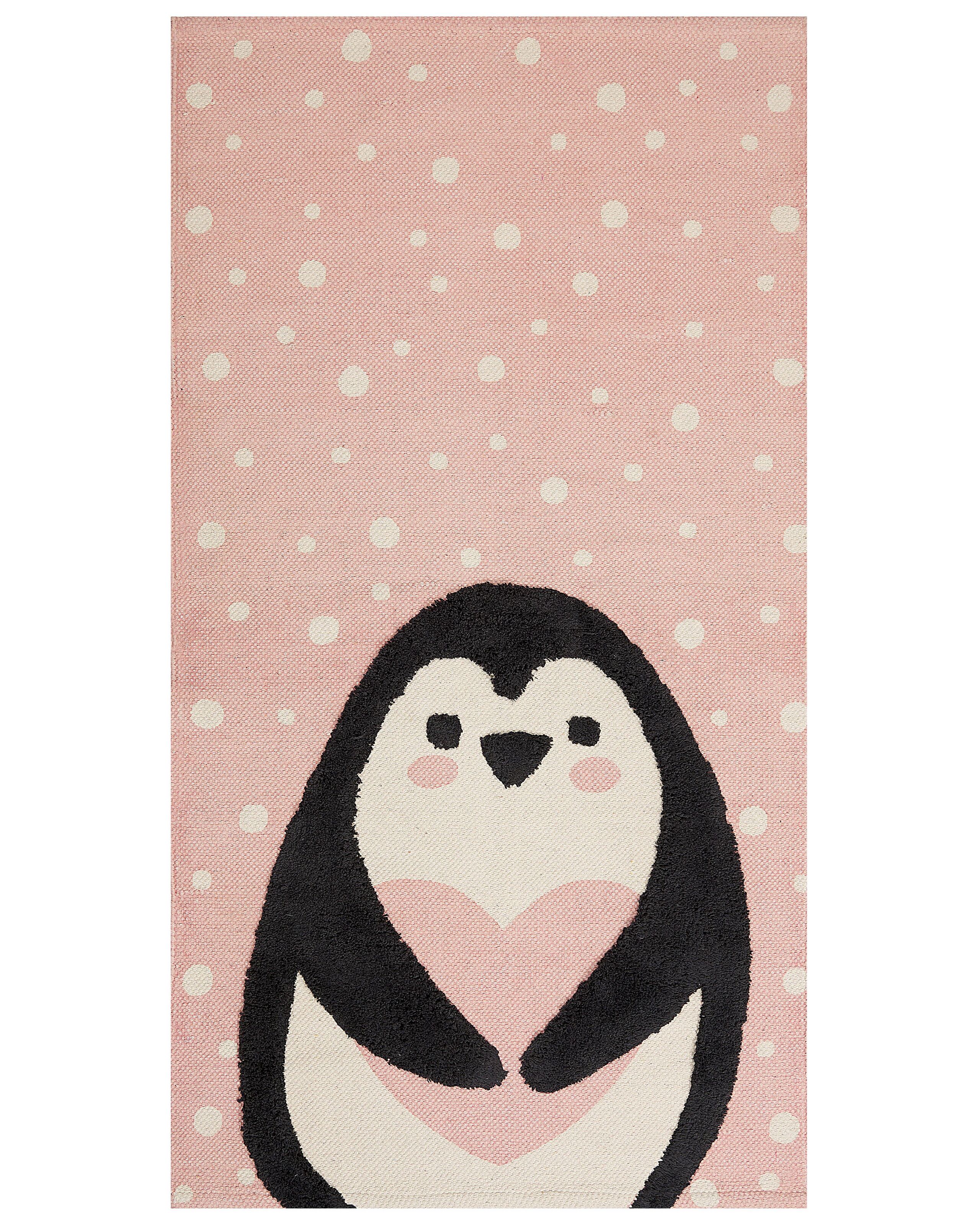 Cotton Kids Rug Penguin Print 80x150cm Pink - Gemini Interiors