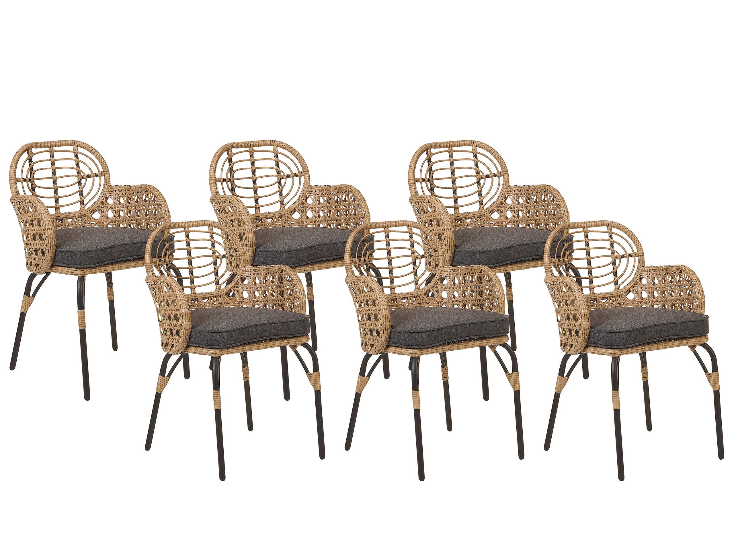 Set of 6 PE Rattan Chairs with Cushions Natural PRATELLO - Gemini Interiors