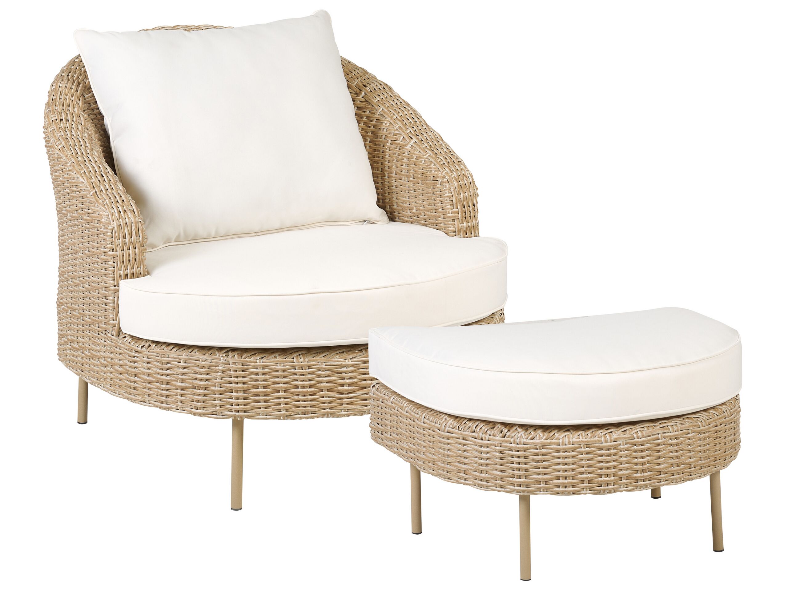 PE Rattan Garden Armchair with Ottoman Natural ARCILLE - Gemini Interiors