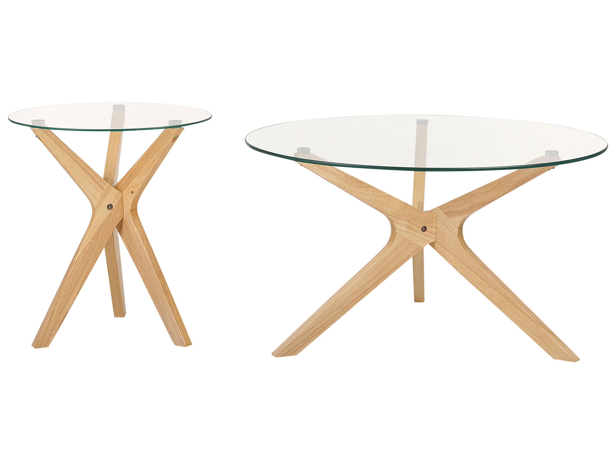Set of 2 Glass Top Coffee Tables Light Wood VALLEY - Gemini Interiors