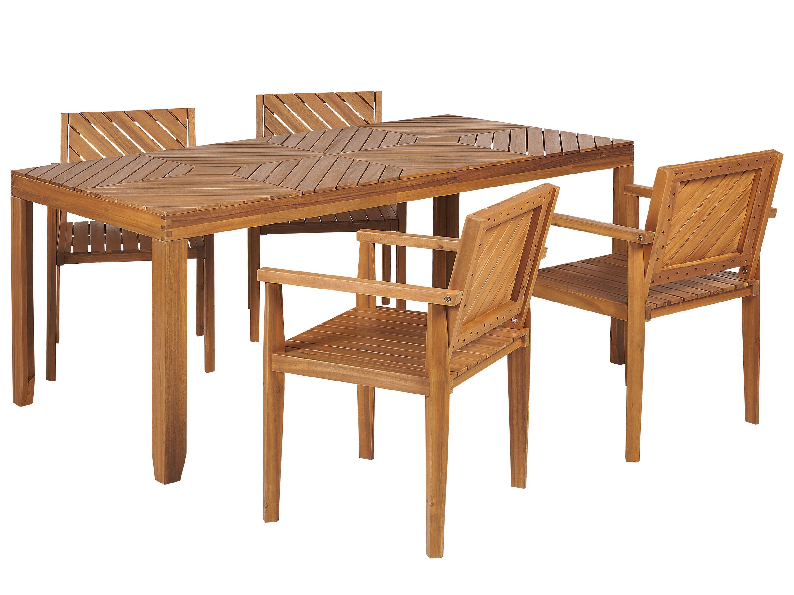 4 Seater Acacia Wood Garden Dining Set Light BARATTI - Gemini Interiors