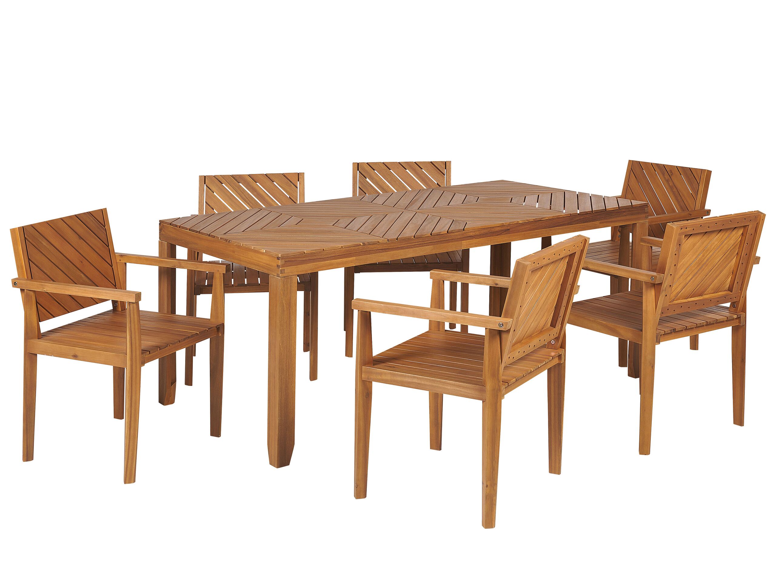 6 Seater Acacia Wood Garden Dining Set Light BARATTI - Gemini Interiors