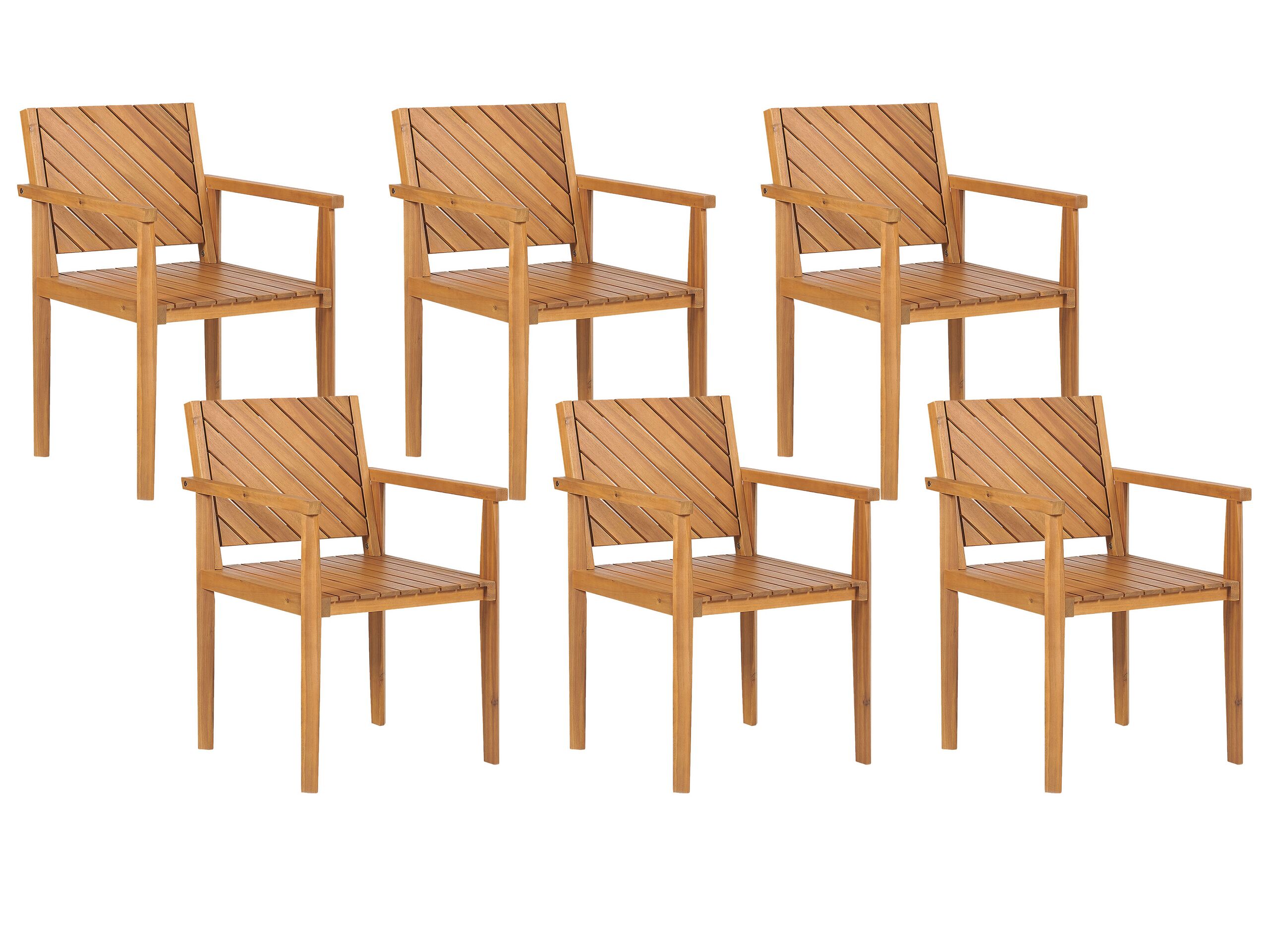 Set of 6 Acacia Wood Dining Chairs Light BARATTI - Gemini Interiors
