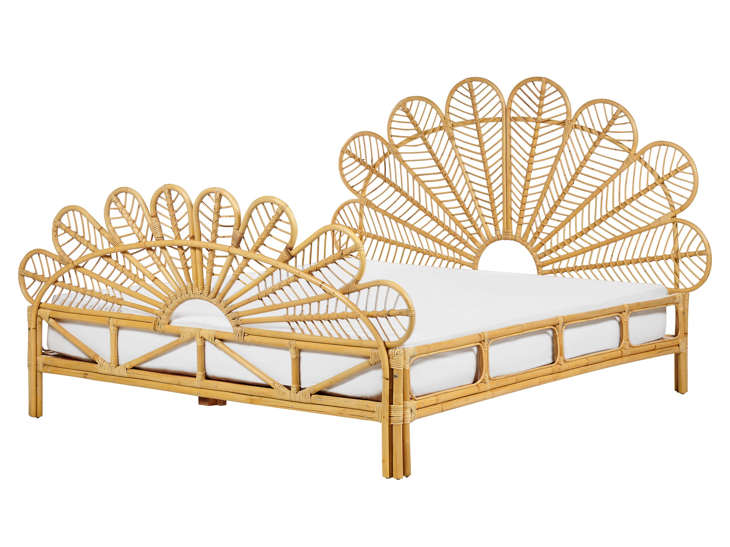 Rattan Peacock EU King Size Bed Light Wood FLORENTINE - Gemini Interiors