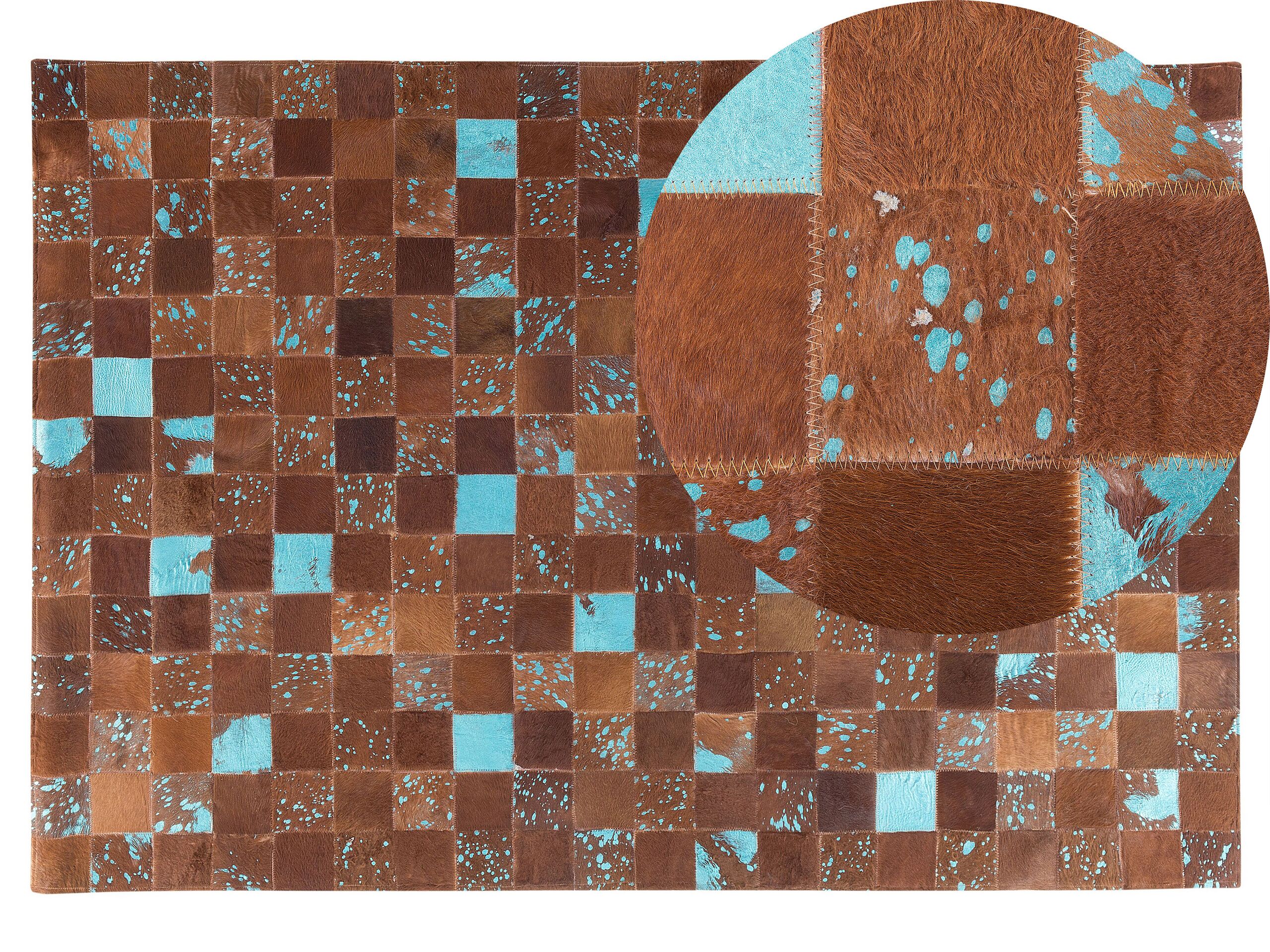 Cowhide Area Rug 140x200cm Brown and Blue - Gemini Interiors