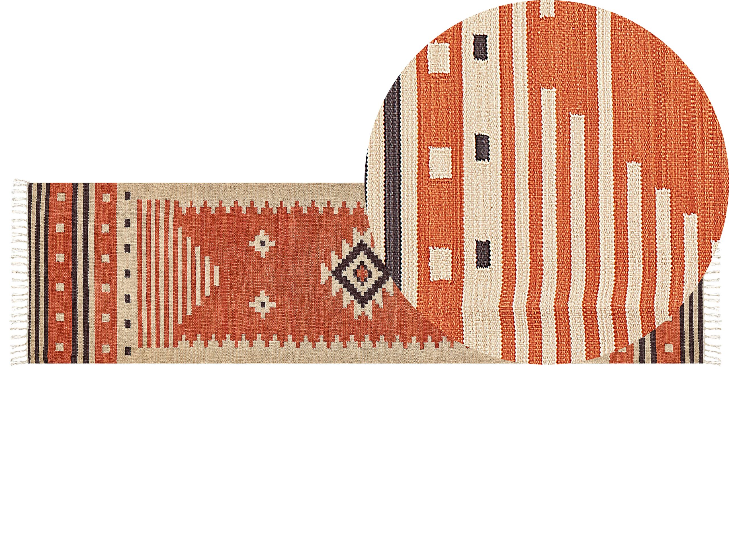 Cotton Kilim Runner Rug 80x300cm Orange - Gemini Interiors