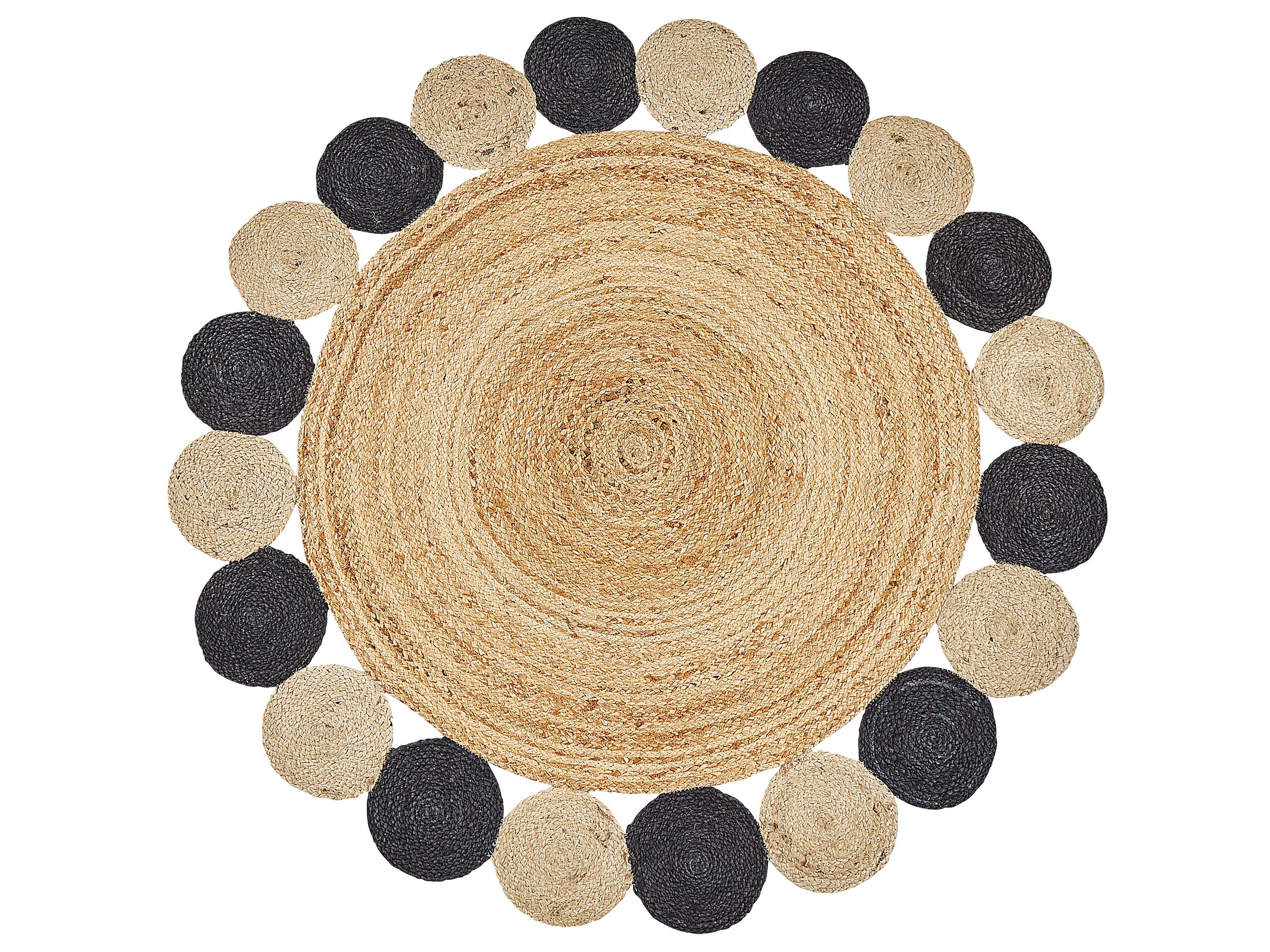 Round Jute Area Rug 140cm Black - Gemini Interiors