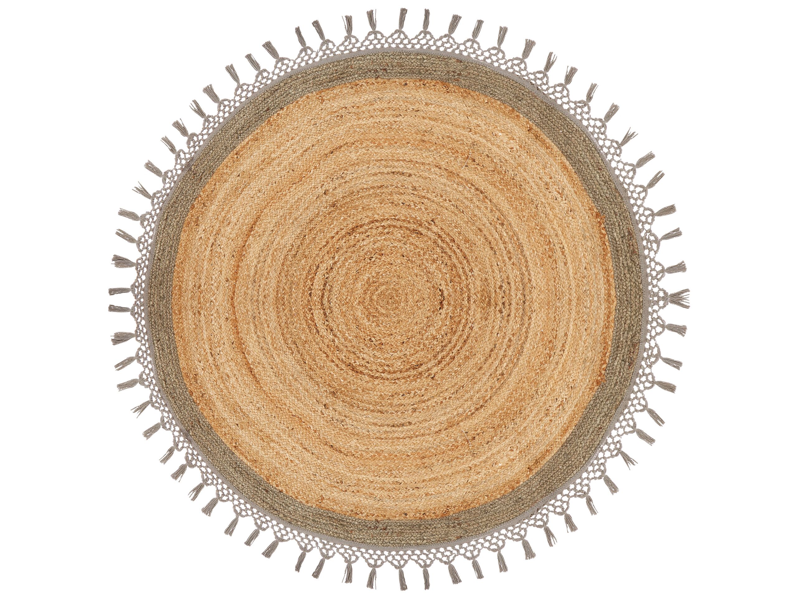 Round Jute Area Rug 140cm Beige and Grey - Gemini Interiors