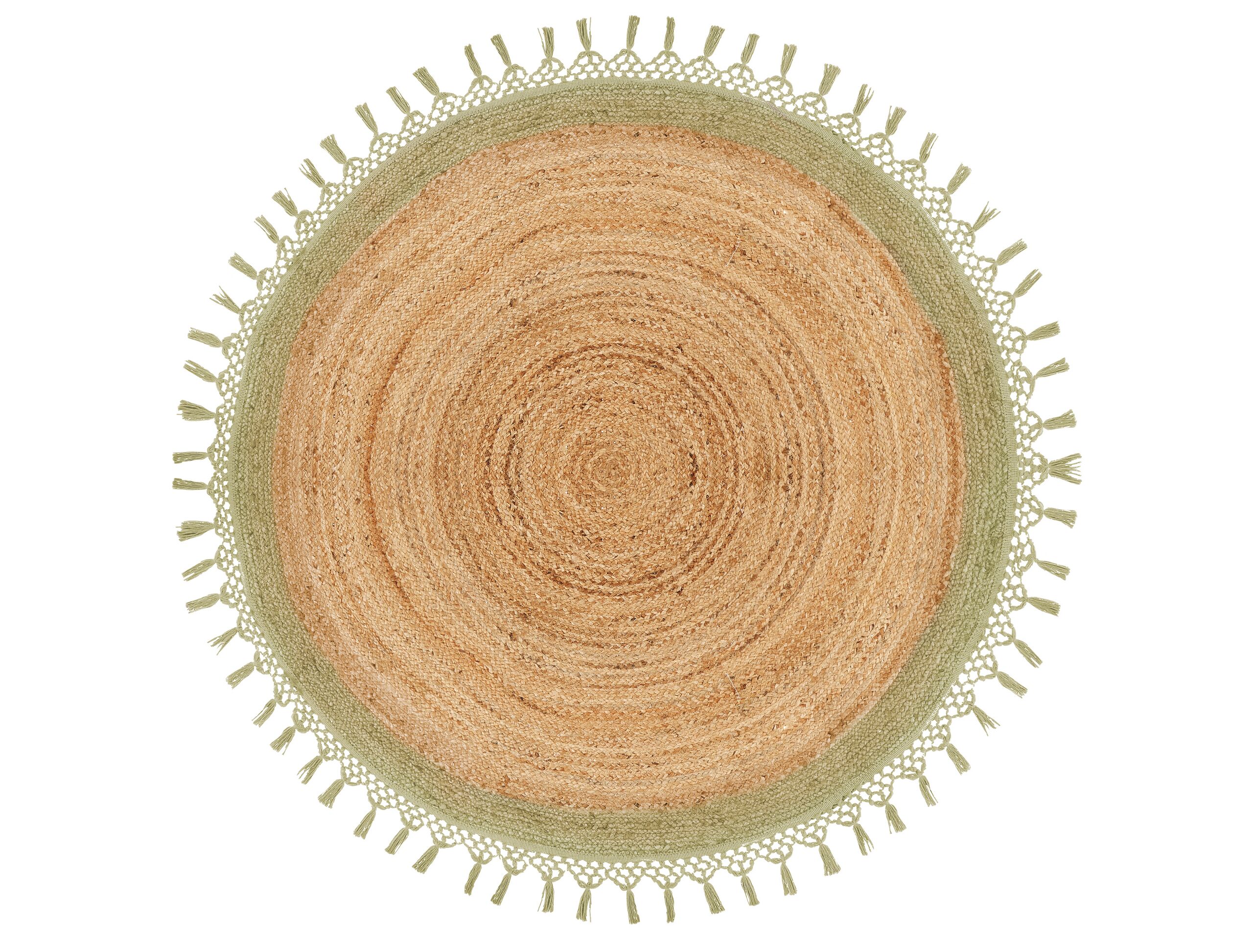 Round Jute Area Rug 140cm Beige and Green - Gemini Interiors