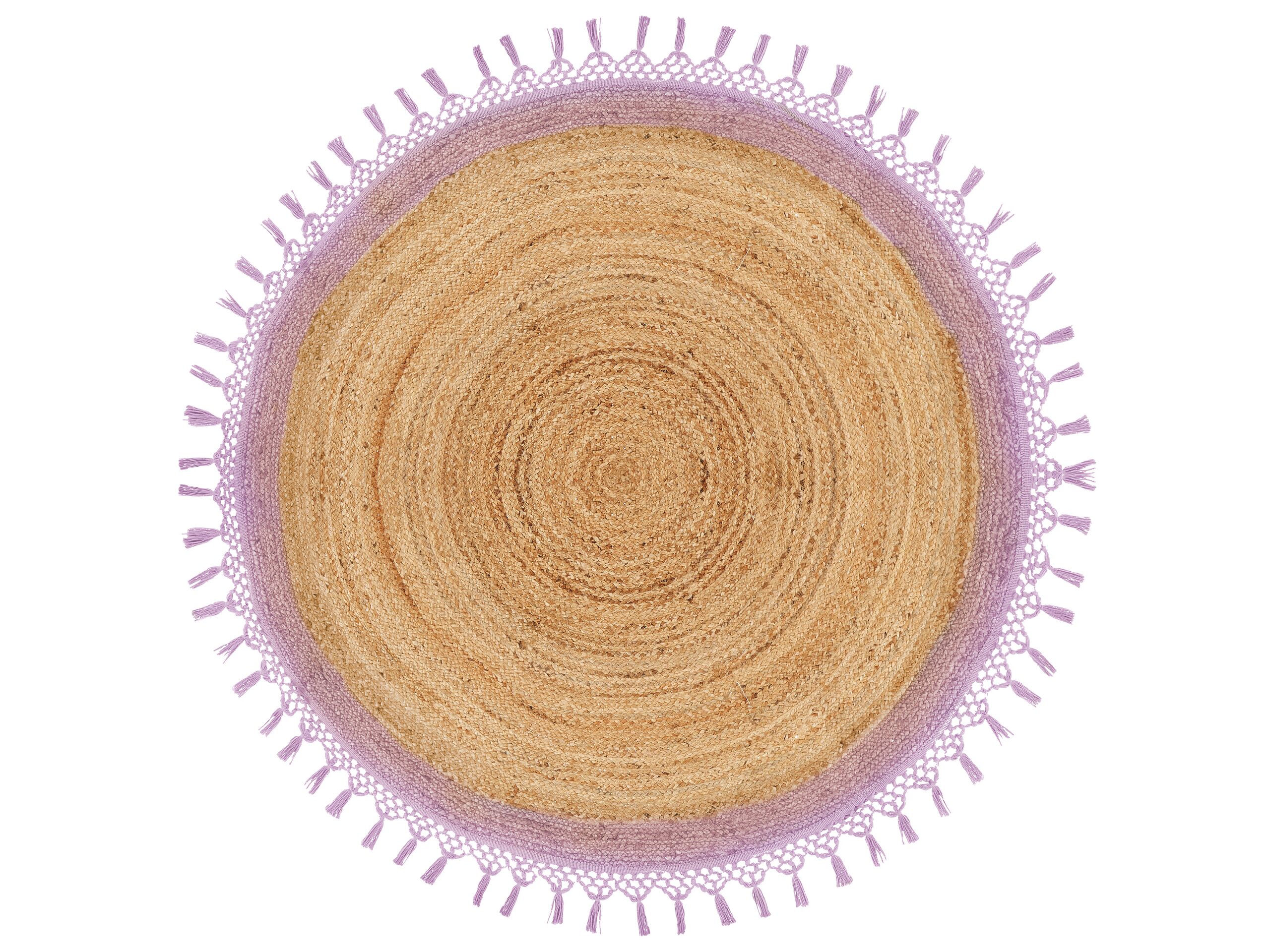 Round Jute Area Rug 140cm Beige and Purple - Gemini Interiors